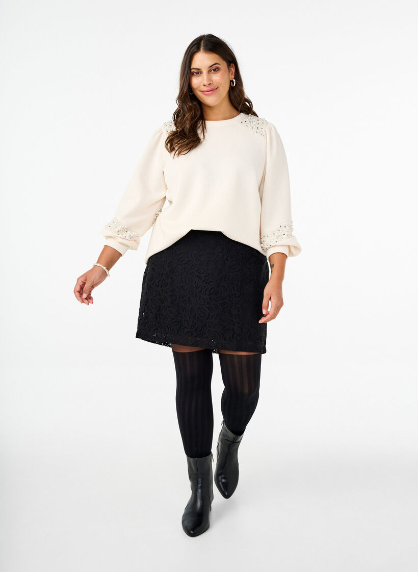 Sweat-shirt avec d&eacute;tails en perles, Buttercream, Model image number 3