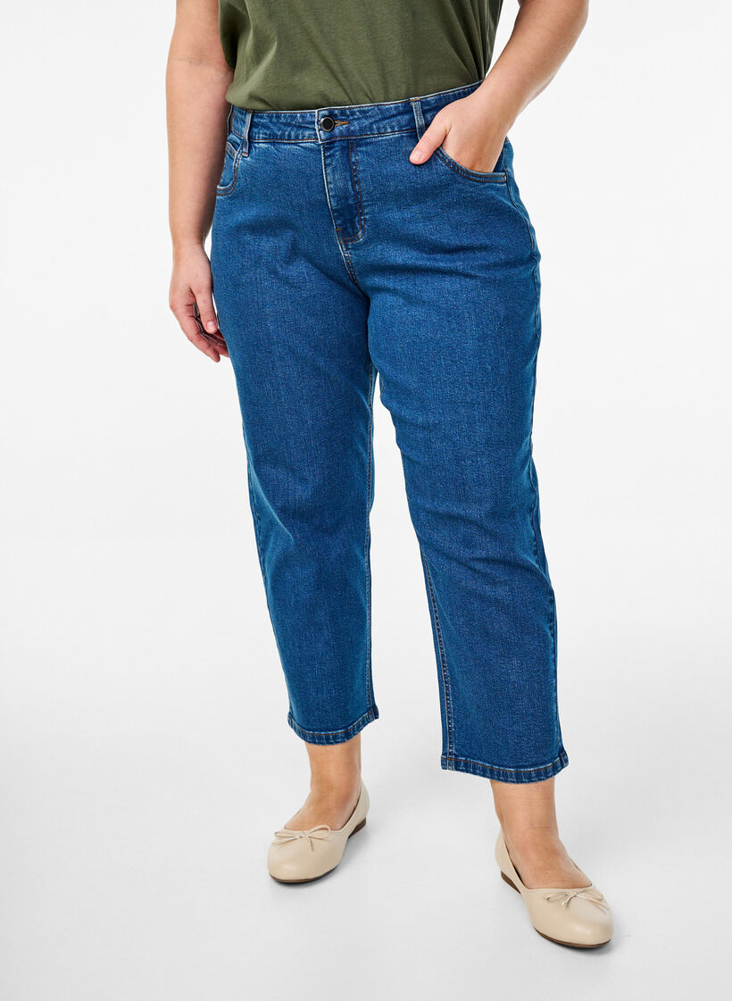 Vera jeans cropped &agrave; coupe droite, Bleu, Model image number 2