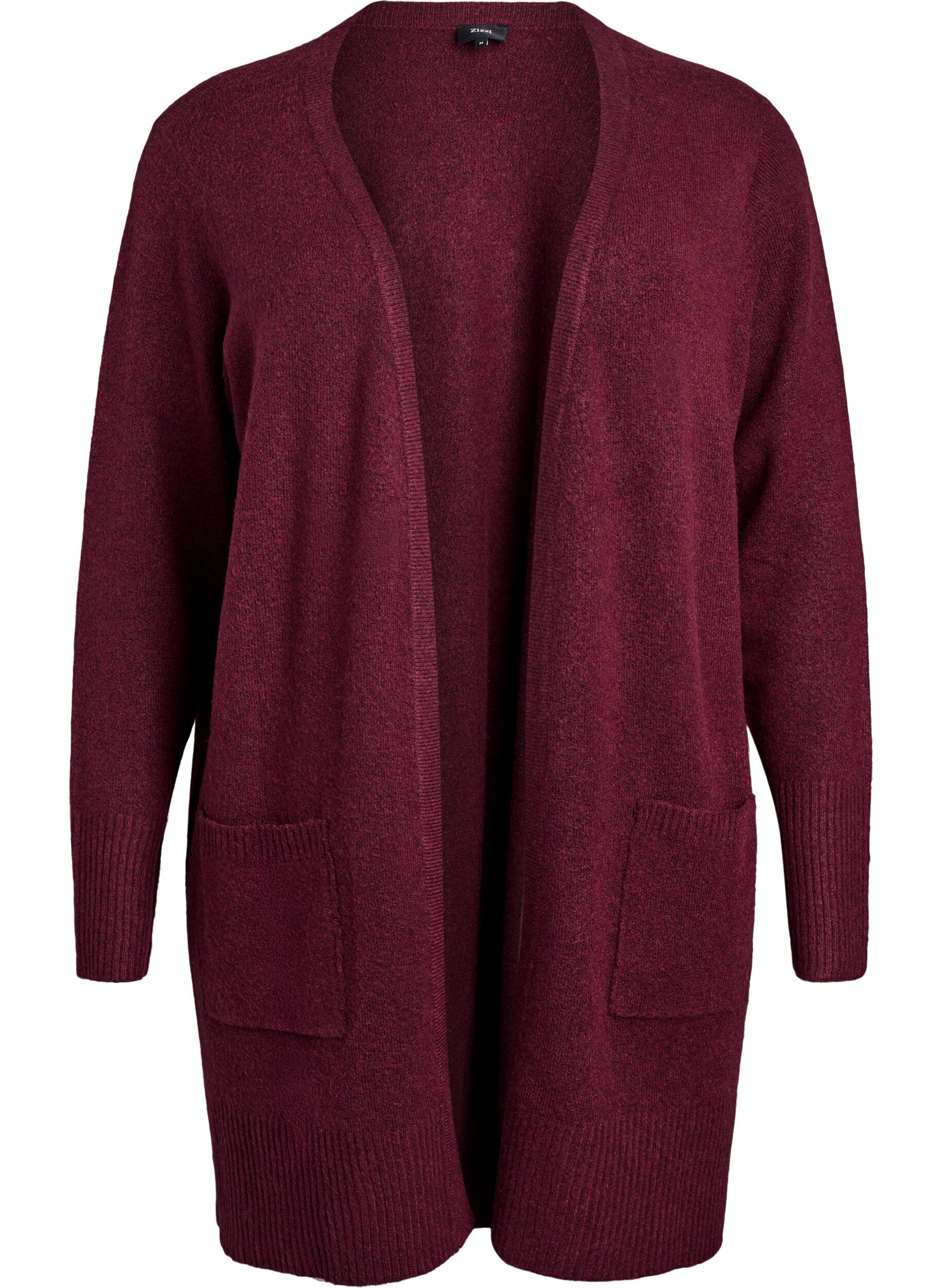 Zizzi Cardigan en tricot c&ocirc;tel&eacute; avec poches, Bordeaux fonc&eacute;, Packshot image number 0