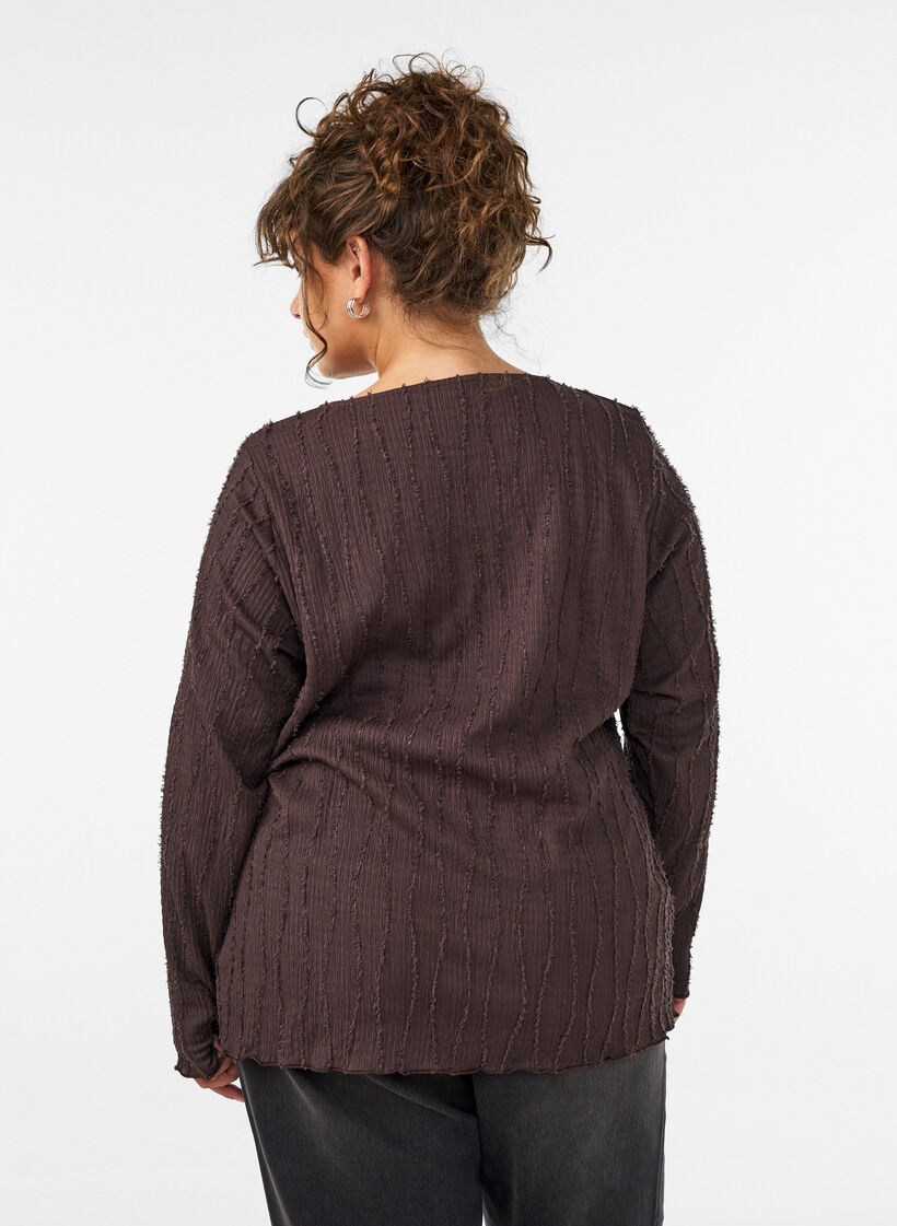 Blouse en jersey ondul&eacute;, Marron, Model image number 2