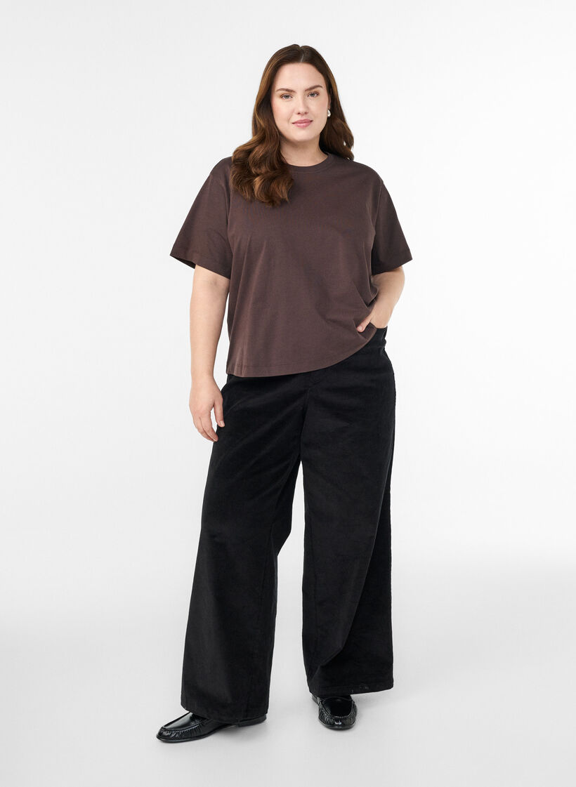 T-shirt boxy en coton, Marron, Model image number 1