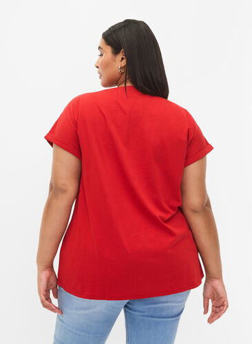 T-shirt à manches courtes en mélange de coton, Tango Red, Model image number 1