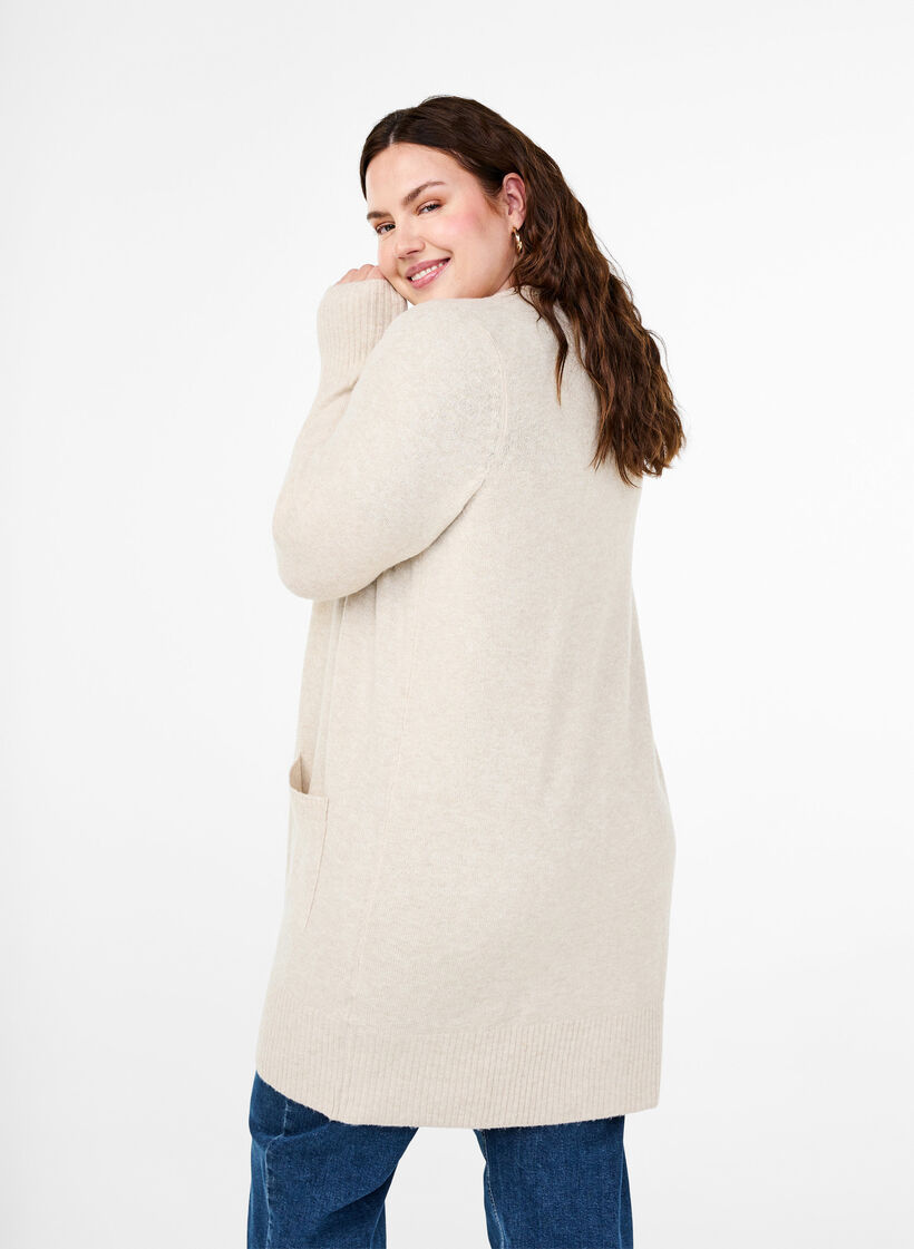 Cardigan en tricot c&ocirc;tel&eacute; avec poches, Beige, Model image number 2