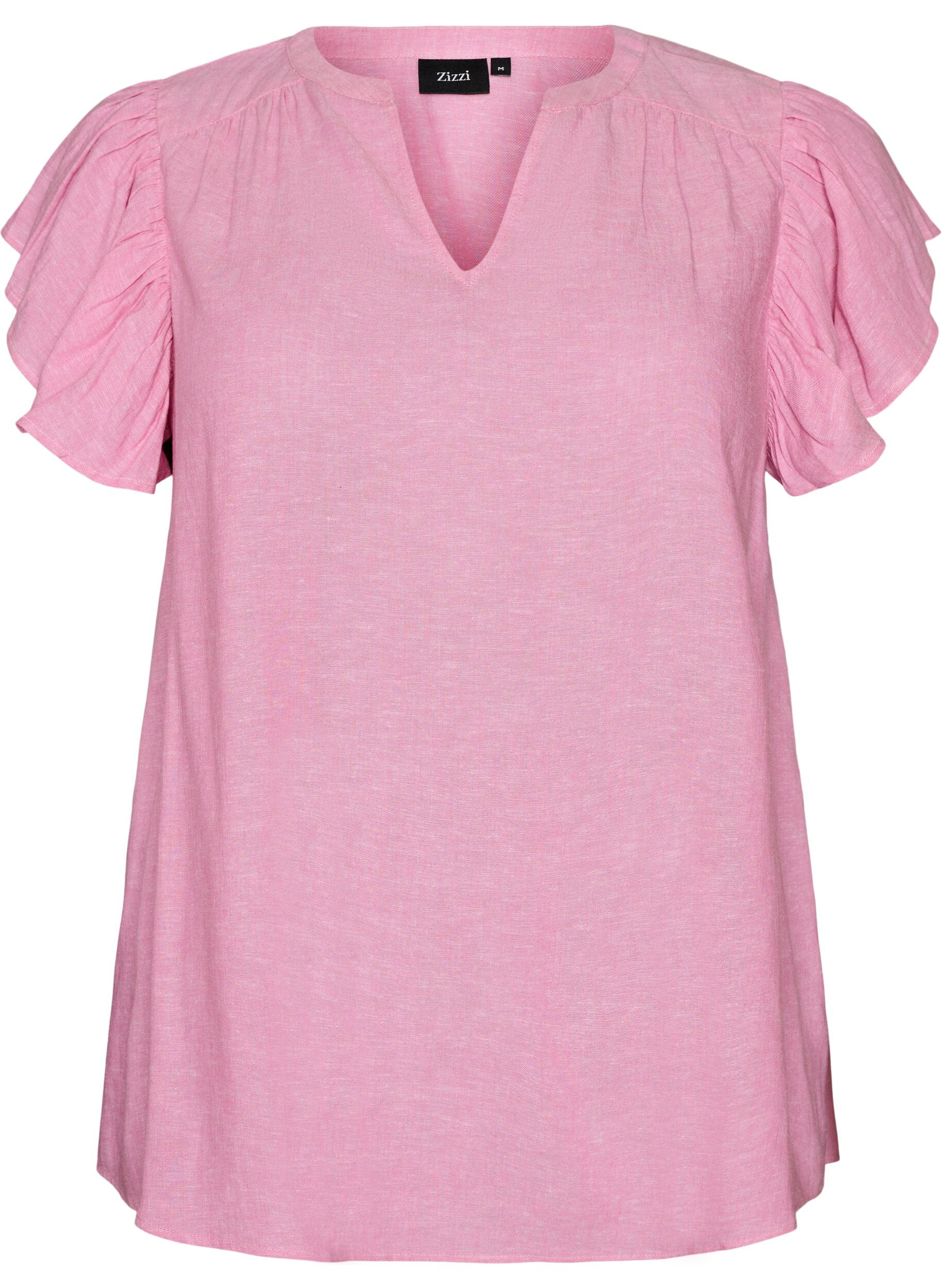 ZizziBlouse en viscose et lin avec manches &agrave; volants, Rose, Packshot image number 0
