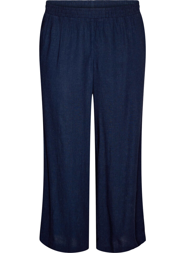 Pantalon large en lin et viscose, Bleu, Packshot image number 0