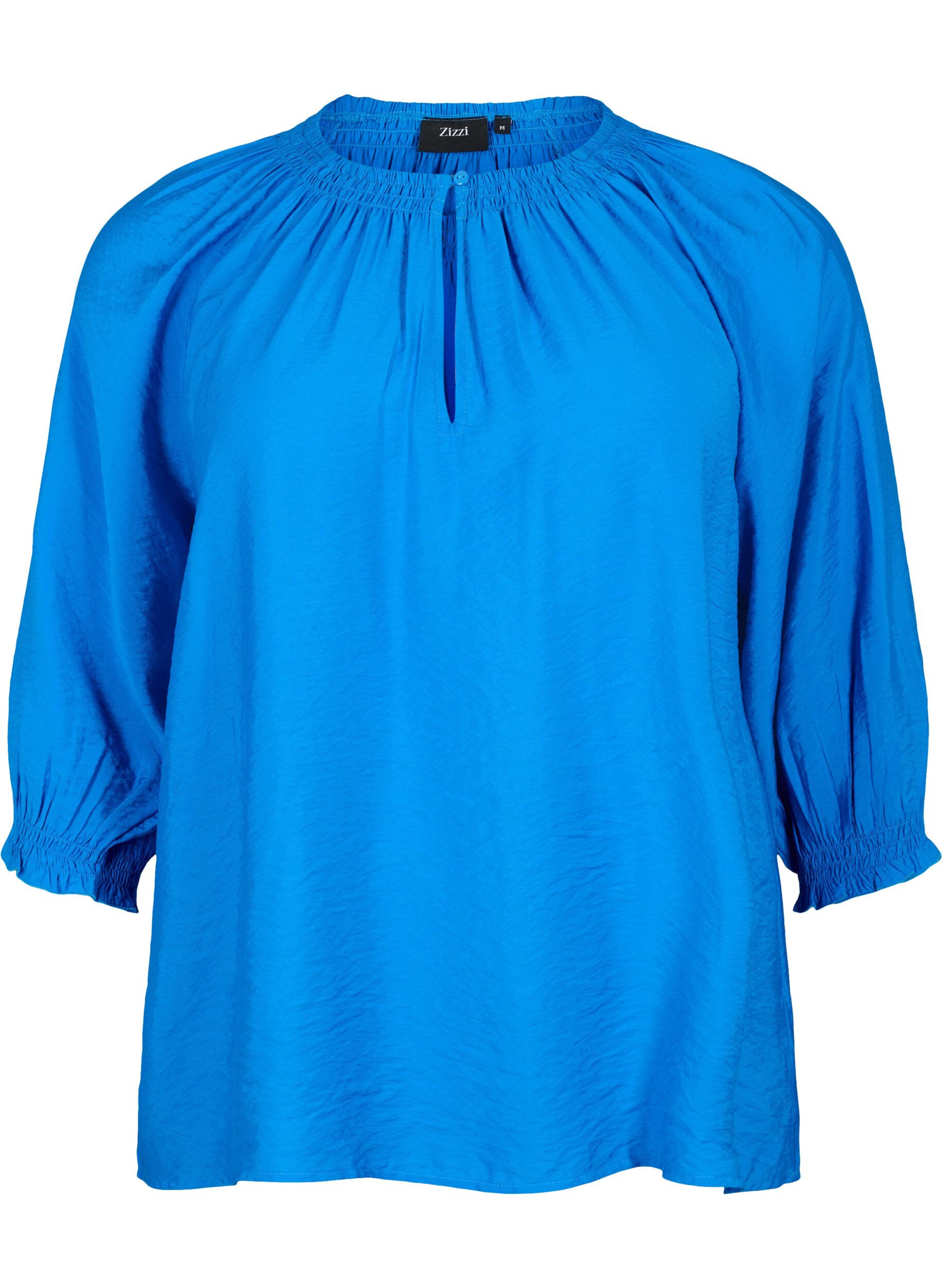 Zizzi Blouse en viscose en forme de A avec des manches 3/4., Strong Blue, Packshot image number 0