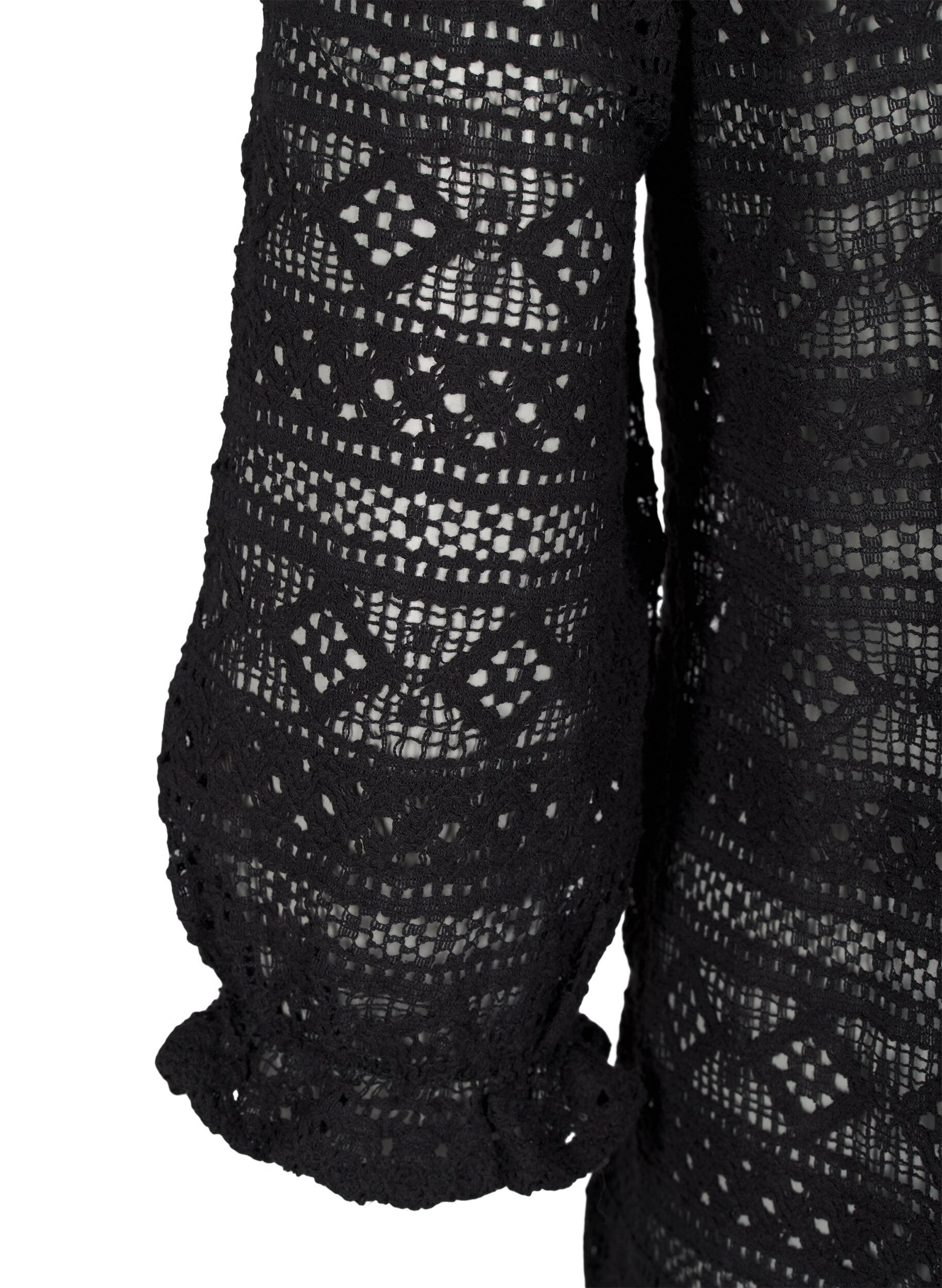 Zizzi Chemisier avec motif &agrave; trous et manches 3/4, Noir, Packshot image number 3