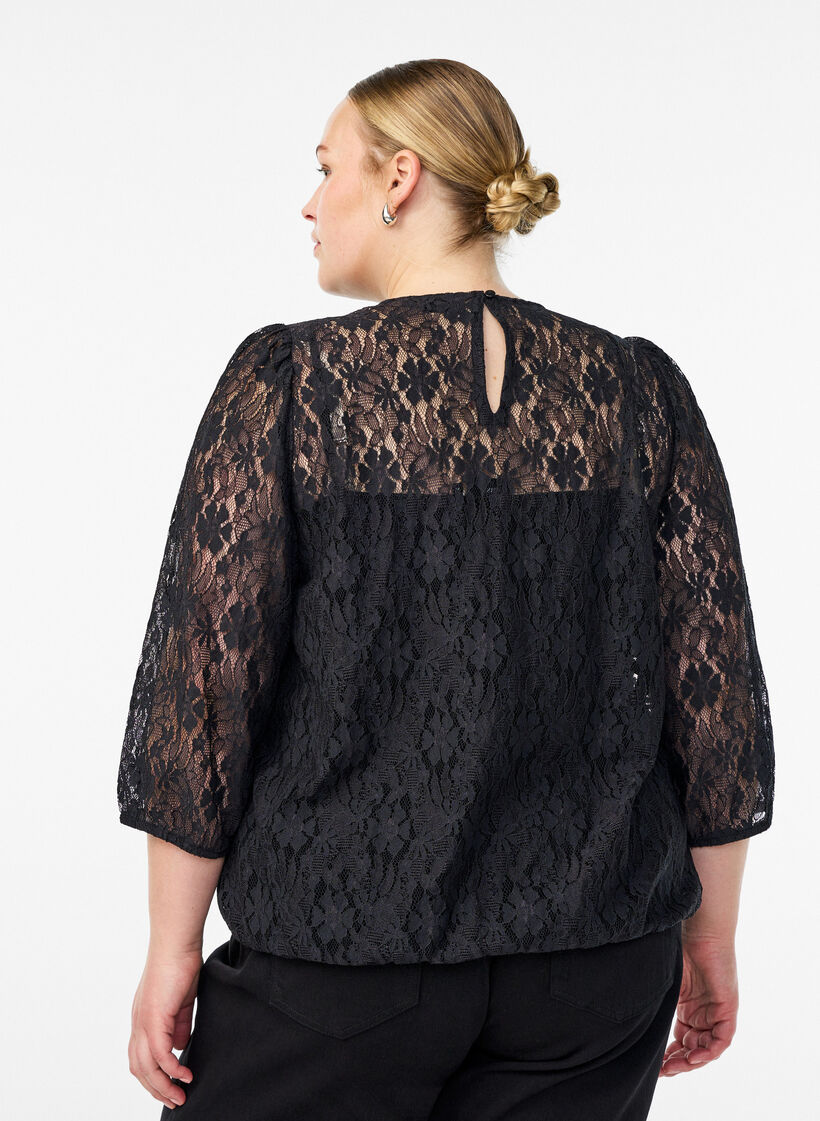 Blouse en dentelle avec manches 3/4, Noir, Model image number 2