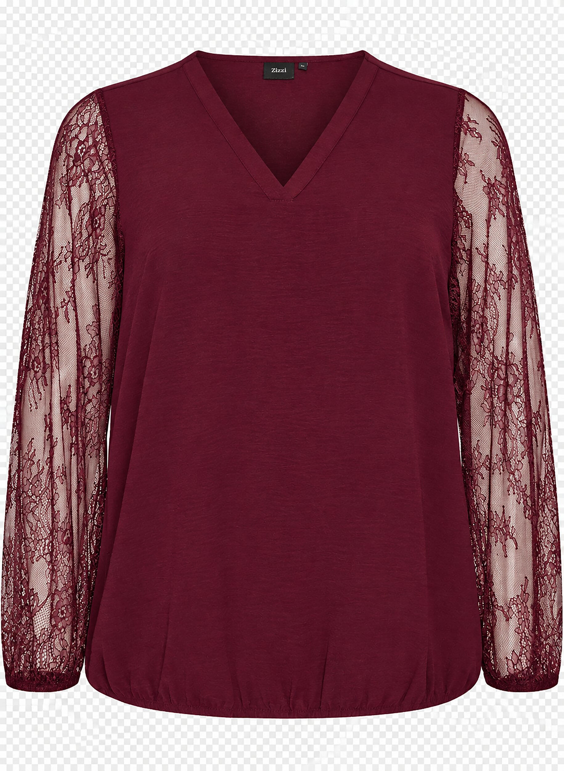 ZizziBlouse avec manches en dentelle et coupe ballon, Bordeaux, Packshot image number 0