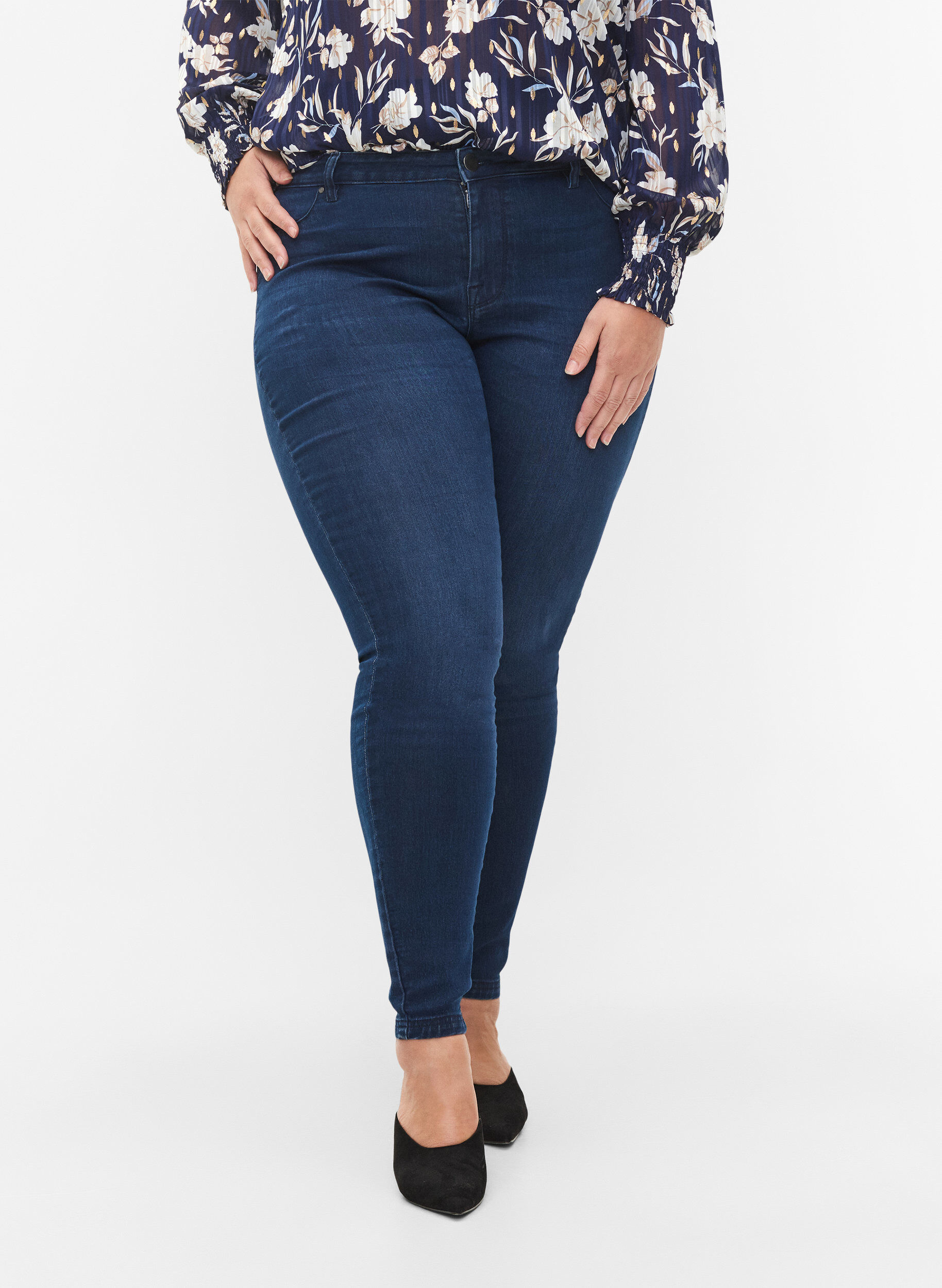 ZizziJeggings en coton m&eacute;lang&eacute;, Dark blue denim, Model image number 2