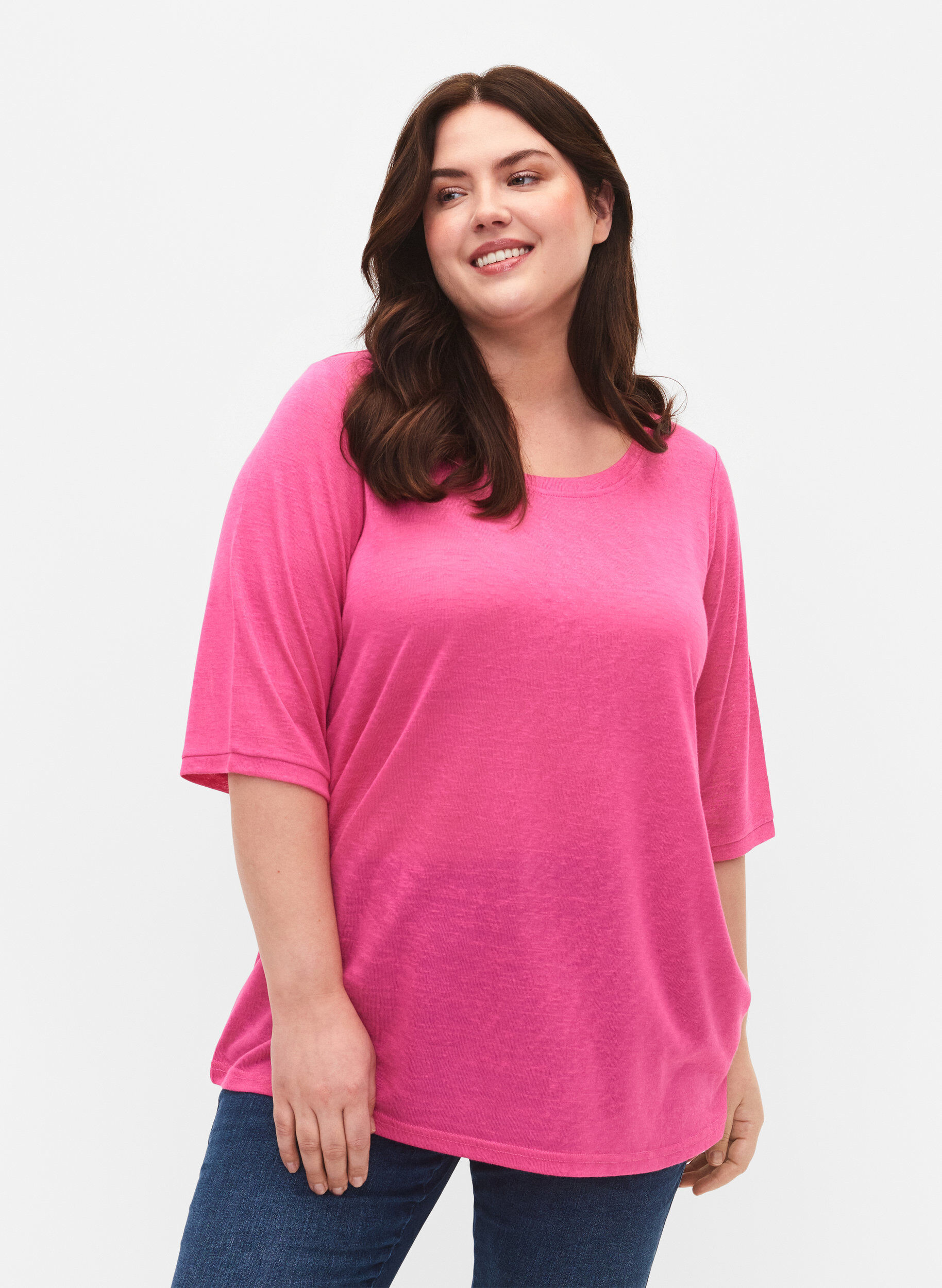 Zizzi Blouse &agrave; manches 3/4, Shocking Pink, Model image number 0