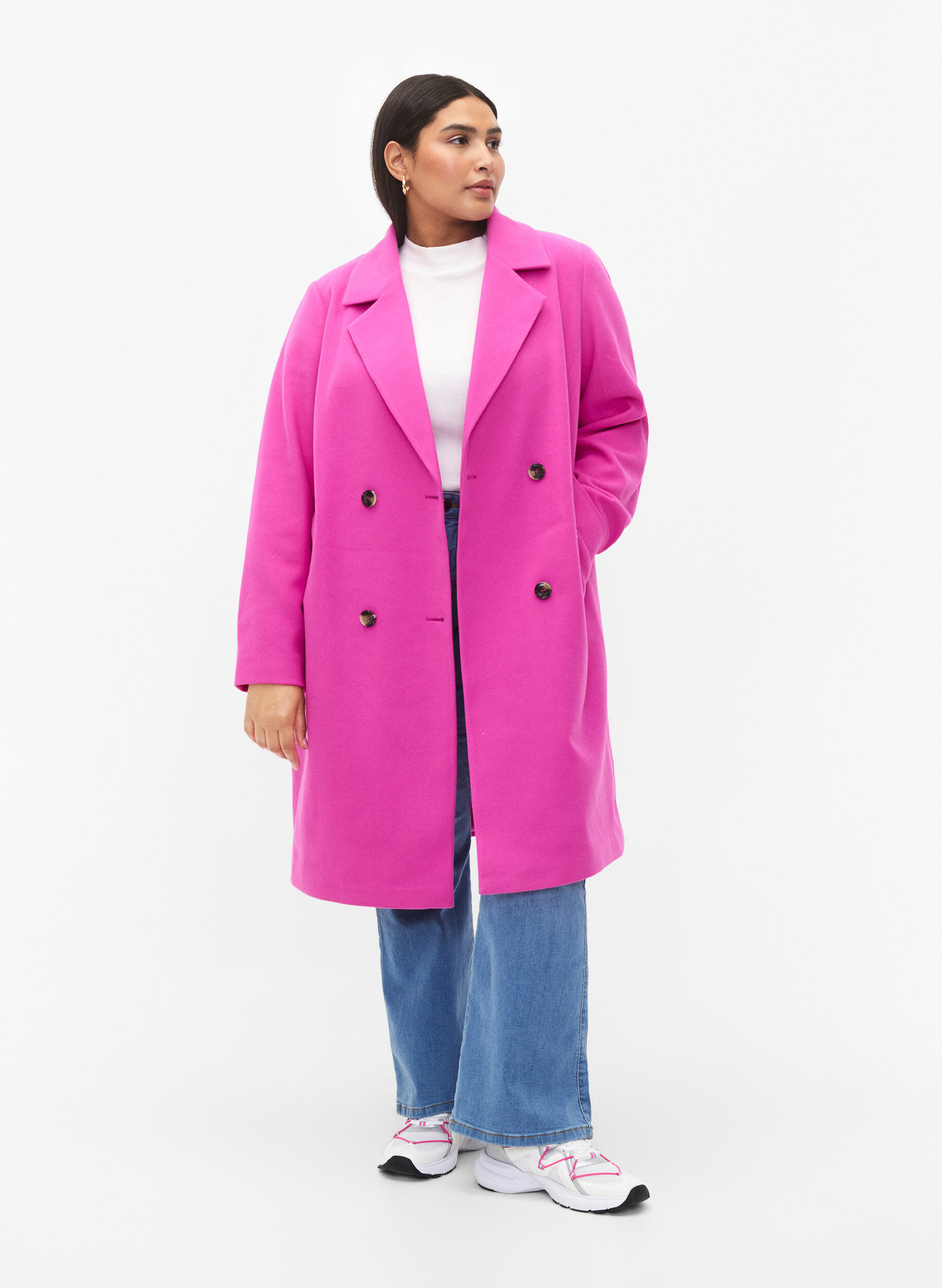 Zizzi Manteau &agrave; double boutonnage, Purple Orchid, Model image number 3
