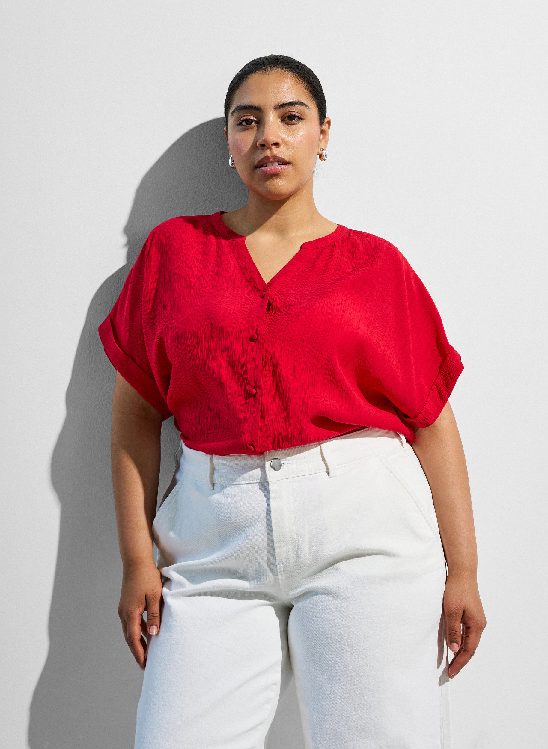 ZizziBlouse textur&eacute;e en viscose avec boutons, Rouge, Image image number 0