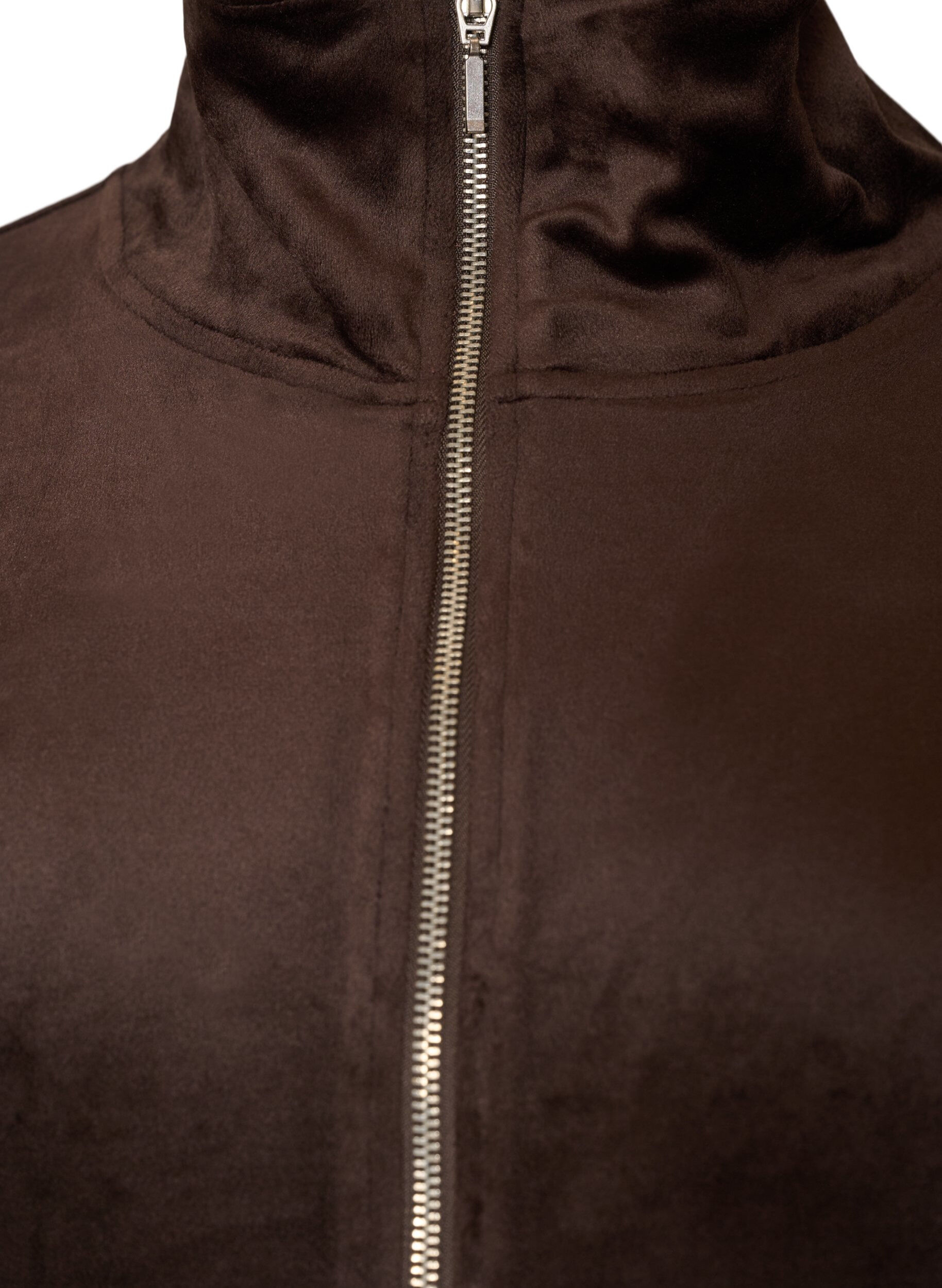 ZizziCardigan en velours doux avec fermeture zipp&eacute;e et col montant, Marron, Packshot image number 2