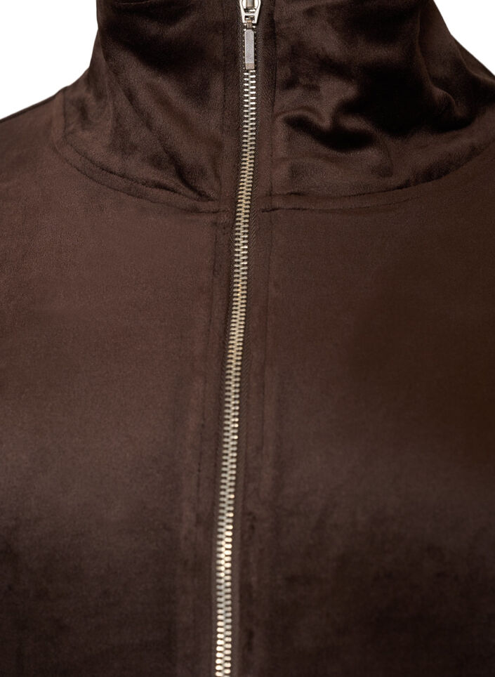 Cardigan en velours doux avec fermeture zipp&eacute;e et col montant, Marron, Packshot image number 2