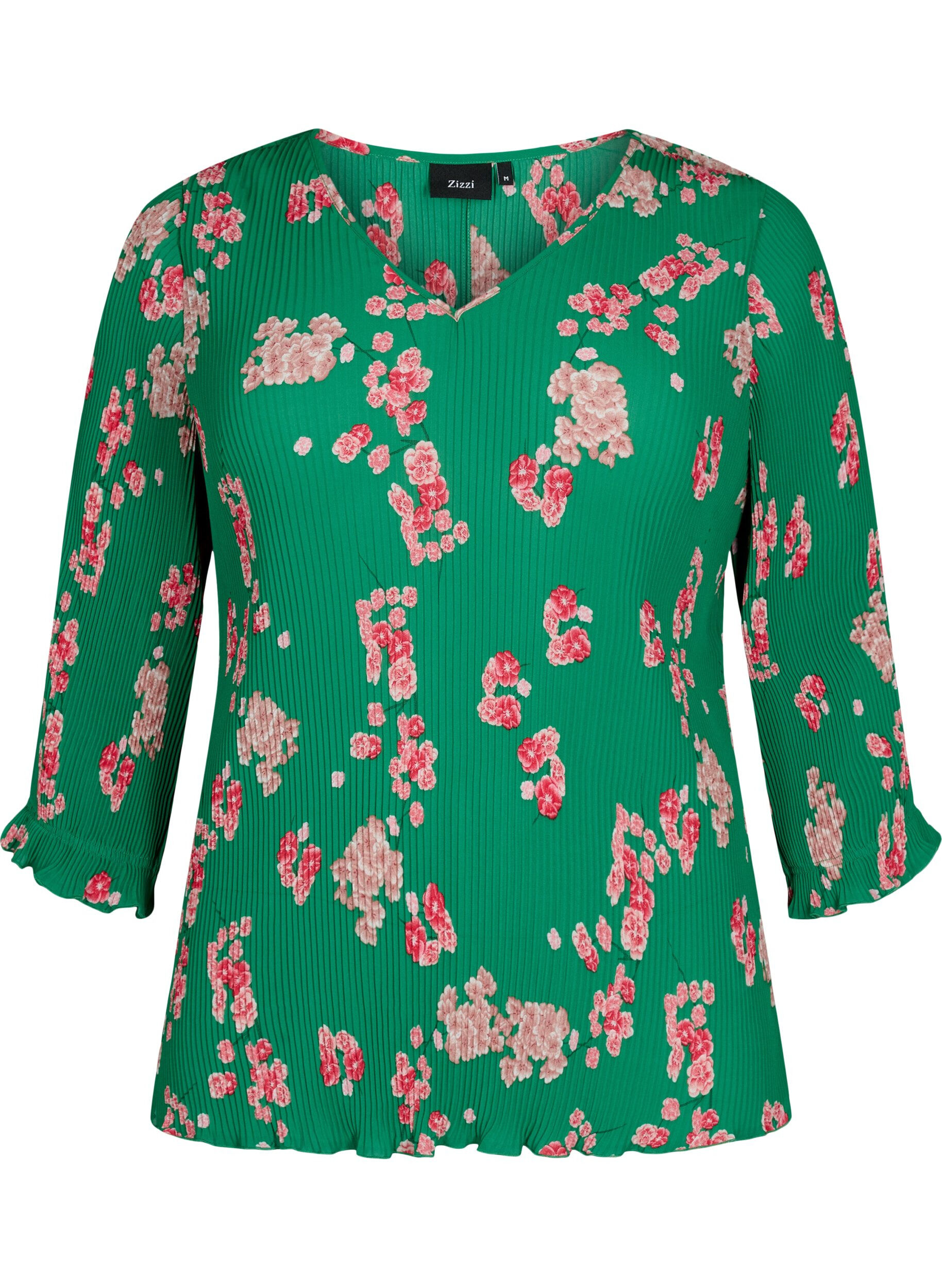 Zizzi Blouse pliss&eacute;e &agrave; manches 3/4, Jolly Green Flower, Packshot image number 0