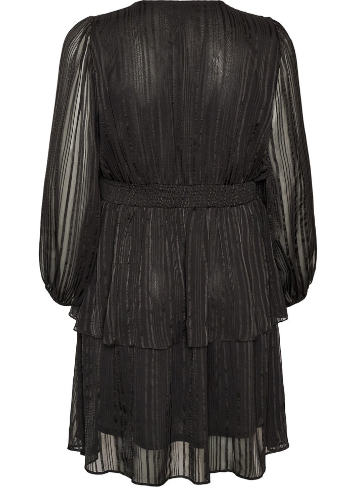 Robe longueur genou &agrave; rayures transparentes et effet portefeuille, Noir, Packshot image number 1
