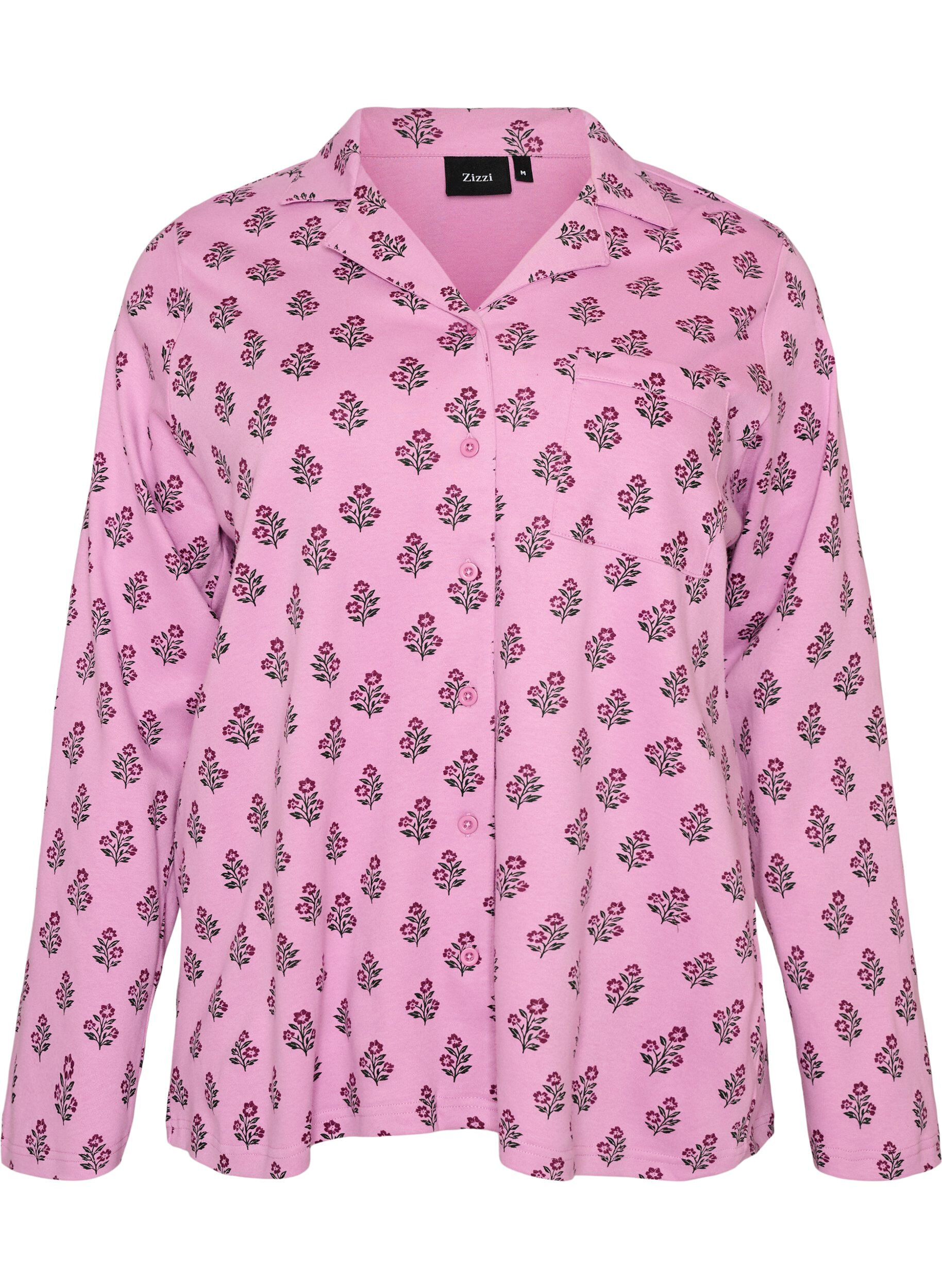 ZizziChemise de pyjama en coton avec poche poitrine, Rose, Packshot image number 0