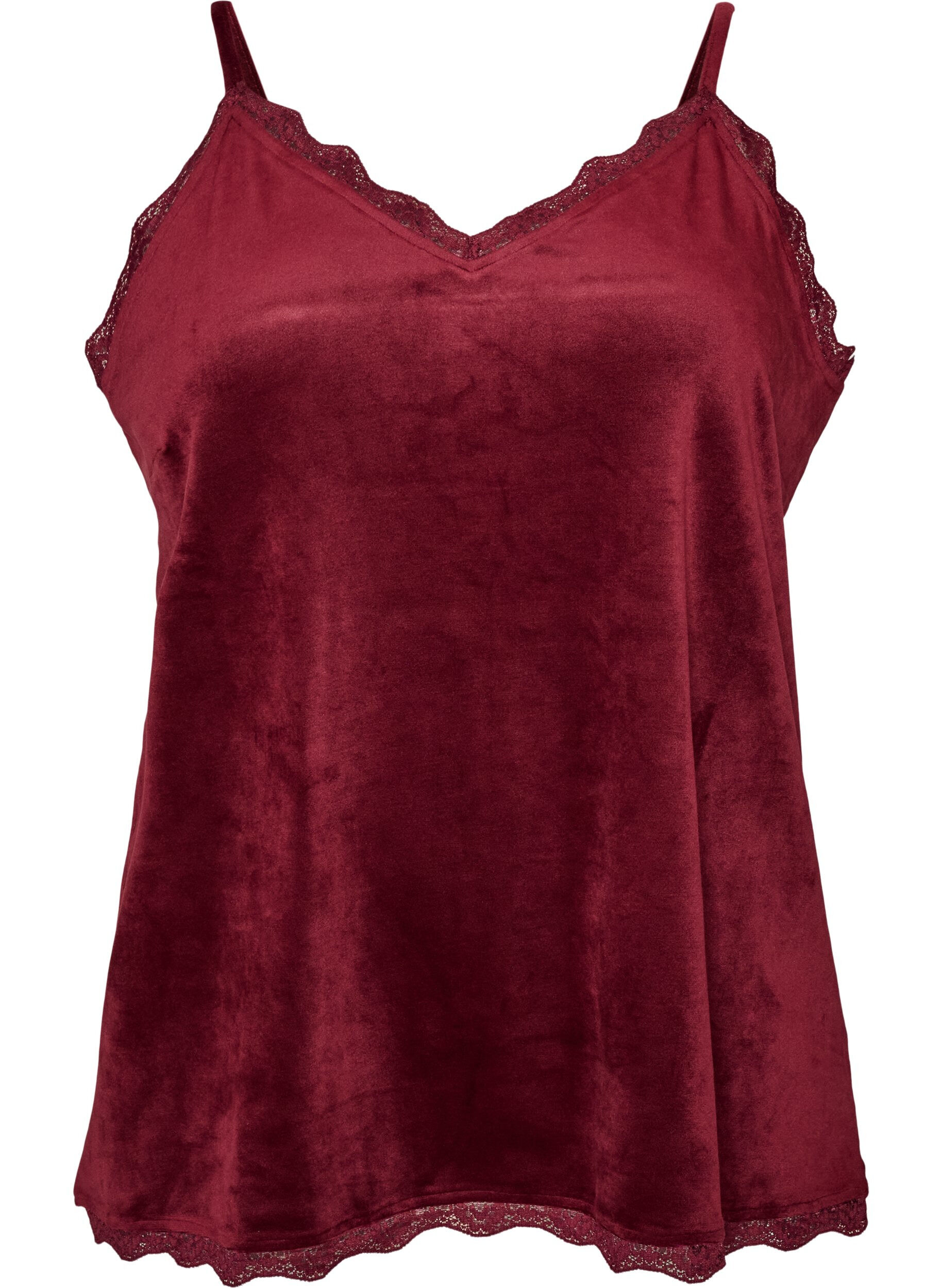ZizziTop en velours avec bordure en dentelle, Bordeaux, Packshot image number 0