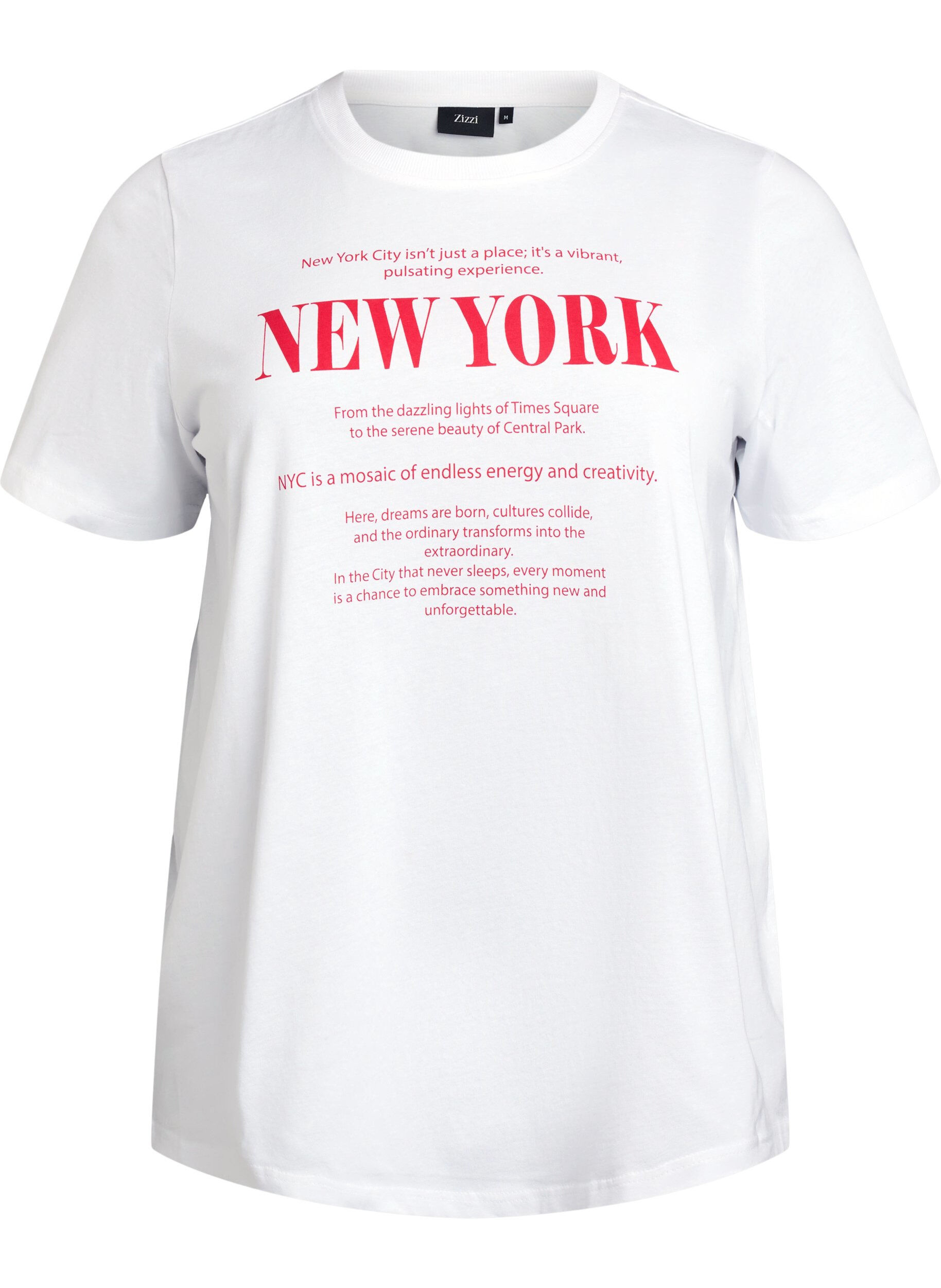 Zizzi T-shirt avec imprim&eacute; de texte et col rond, Blanc, Packshot image number 0