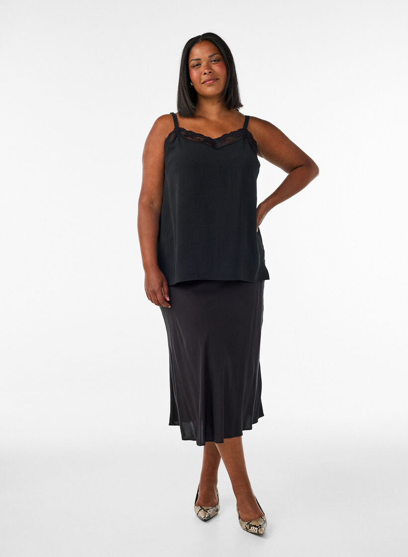 Jupe en viscose avec une ceinture &eacute;lastique, Noir, Model image number 1