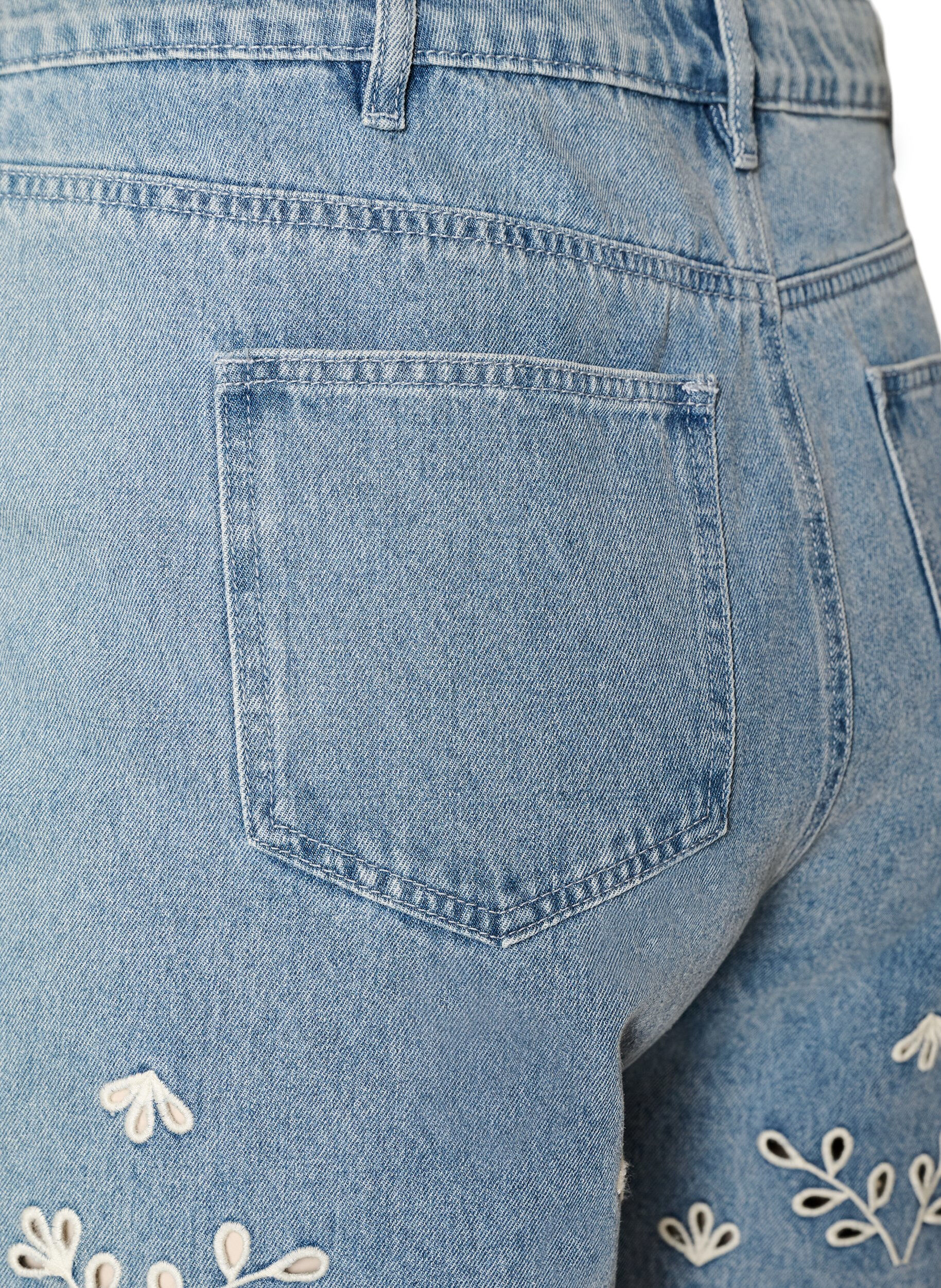 ZizziShort en jean taille haute avec broderie anglaise, Bleu Clair, Packshot image number 3