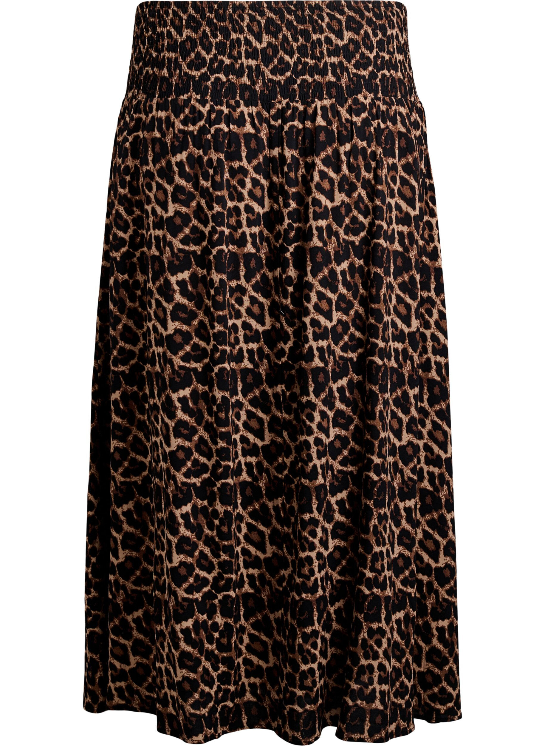 ZizziJupe longue en viscose avec smocks, Marron, Packshot image number 1