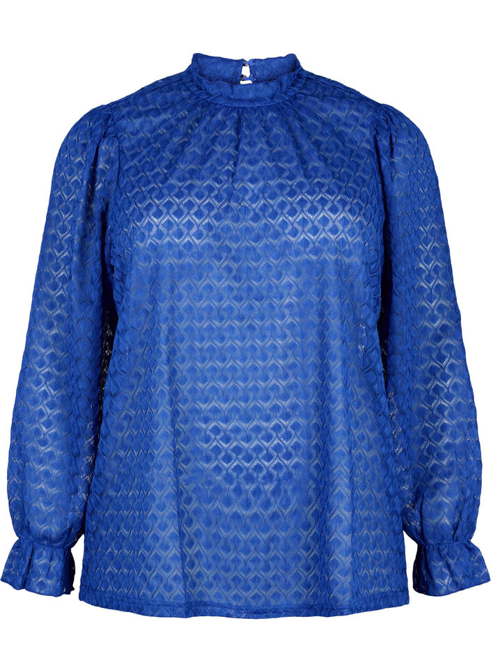  Blouse à manches longues avec texture à motifs, Deep Ultramarine, Packshot image number 0