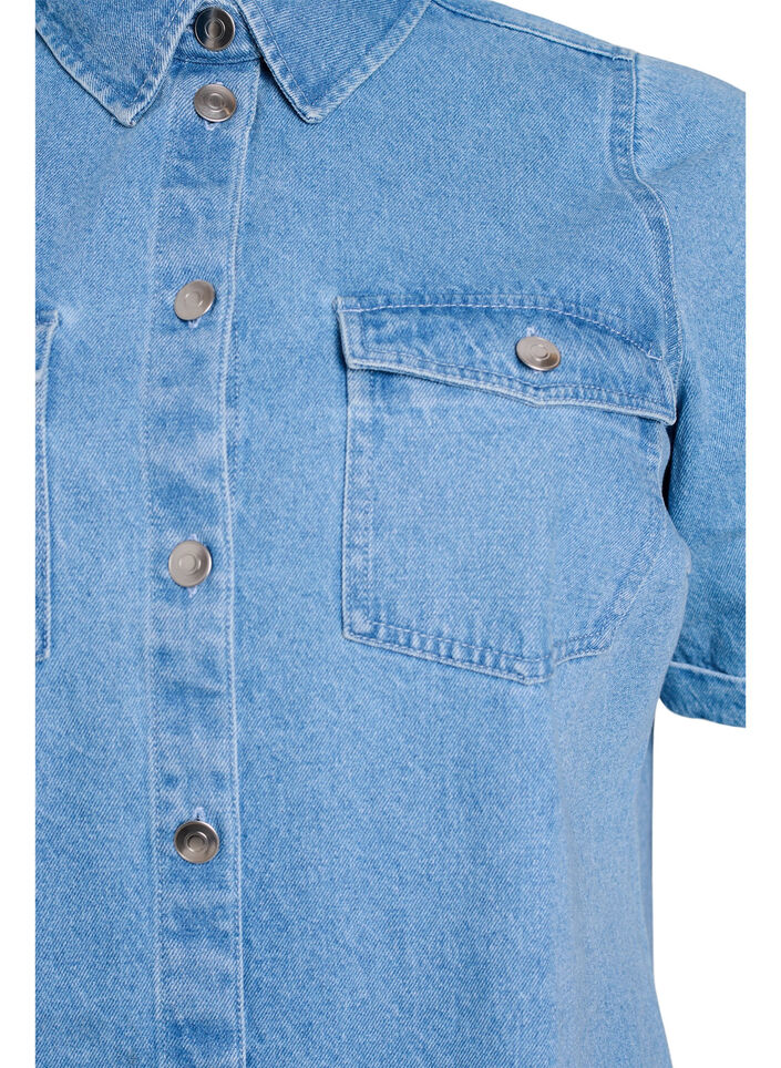Robe en denim avec manches courtes et boutons, Bleu Clair, Packshot image number 2