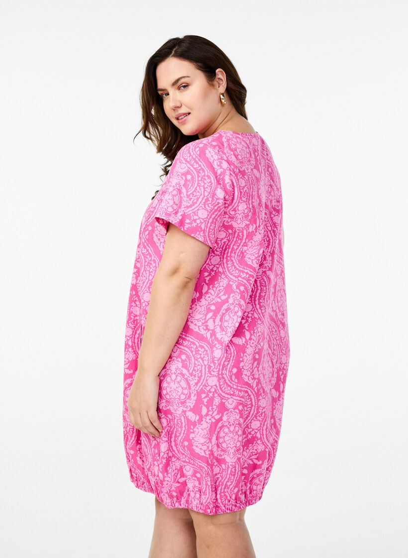 Robe en coton &agrave; manches courtes avec imprim&eacute;, Rose, Model image number 2