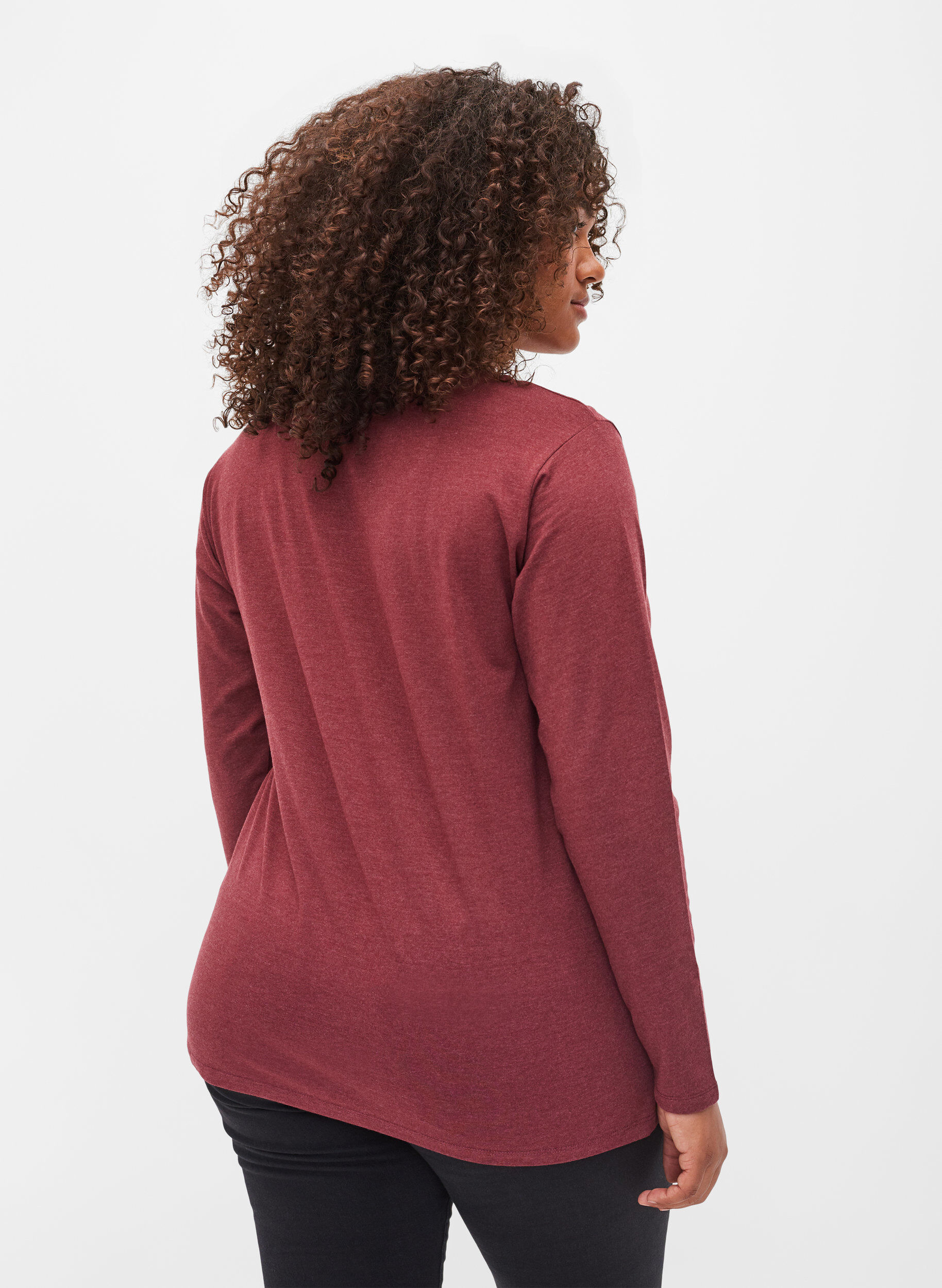 Zizzi Blouse basique &agrave; manches longues, Cabernet Melange, Model image number 1