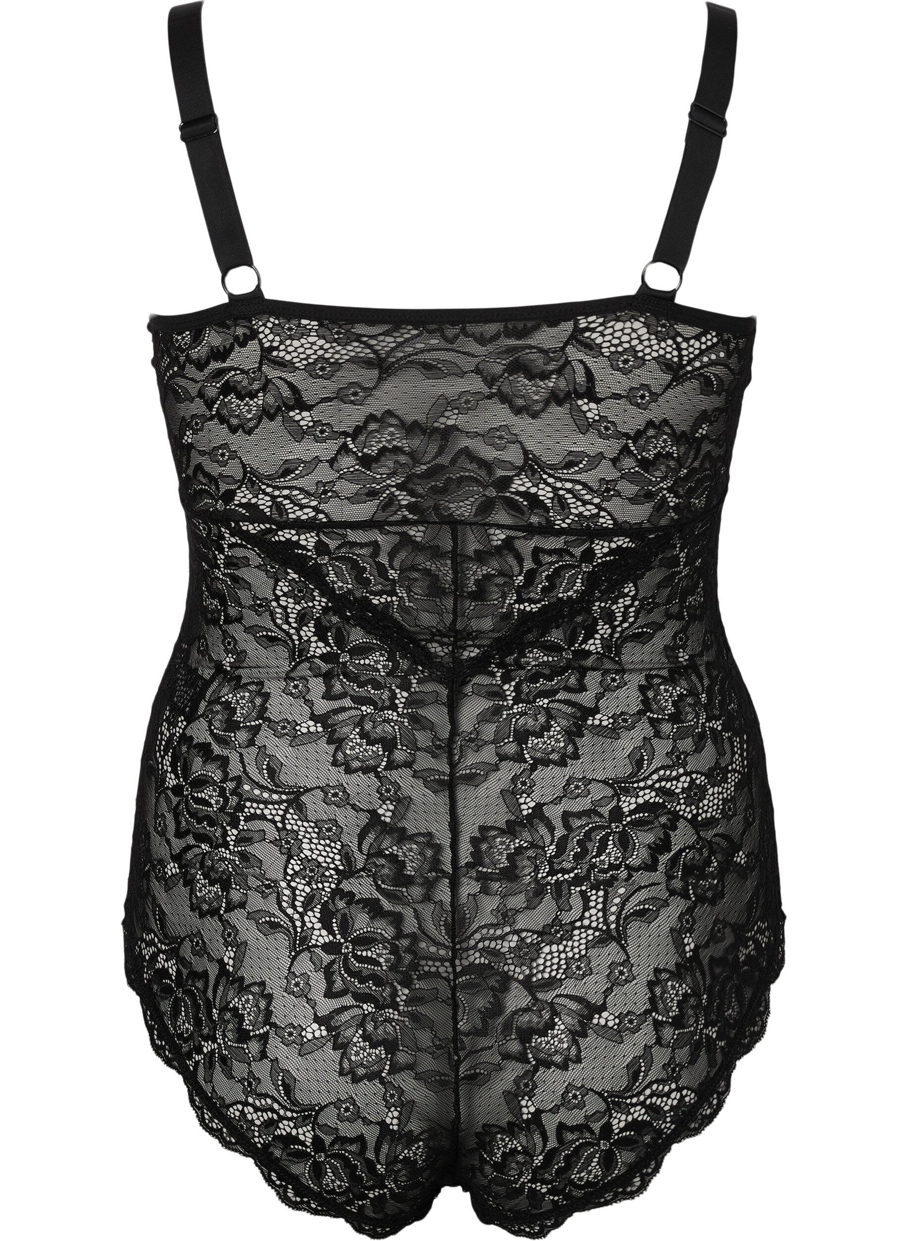 Zizzi Body en dentelle avec d&eacute;collet&eacute; en V, Black, Packshot image number 1