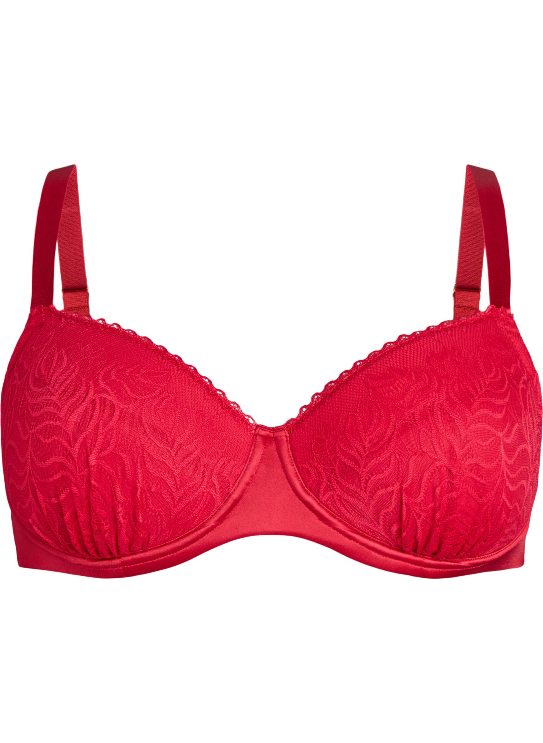 Zizzi Soutien-gorge rembourr&eacute; avec bonnets en microfibre brillante et dentelle, Rouge, Packshot image number 0