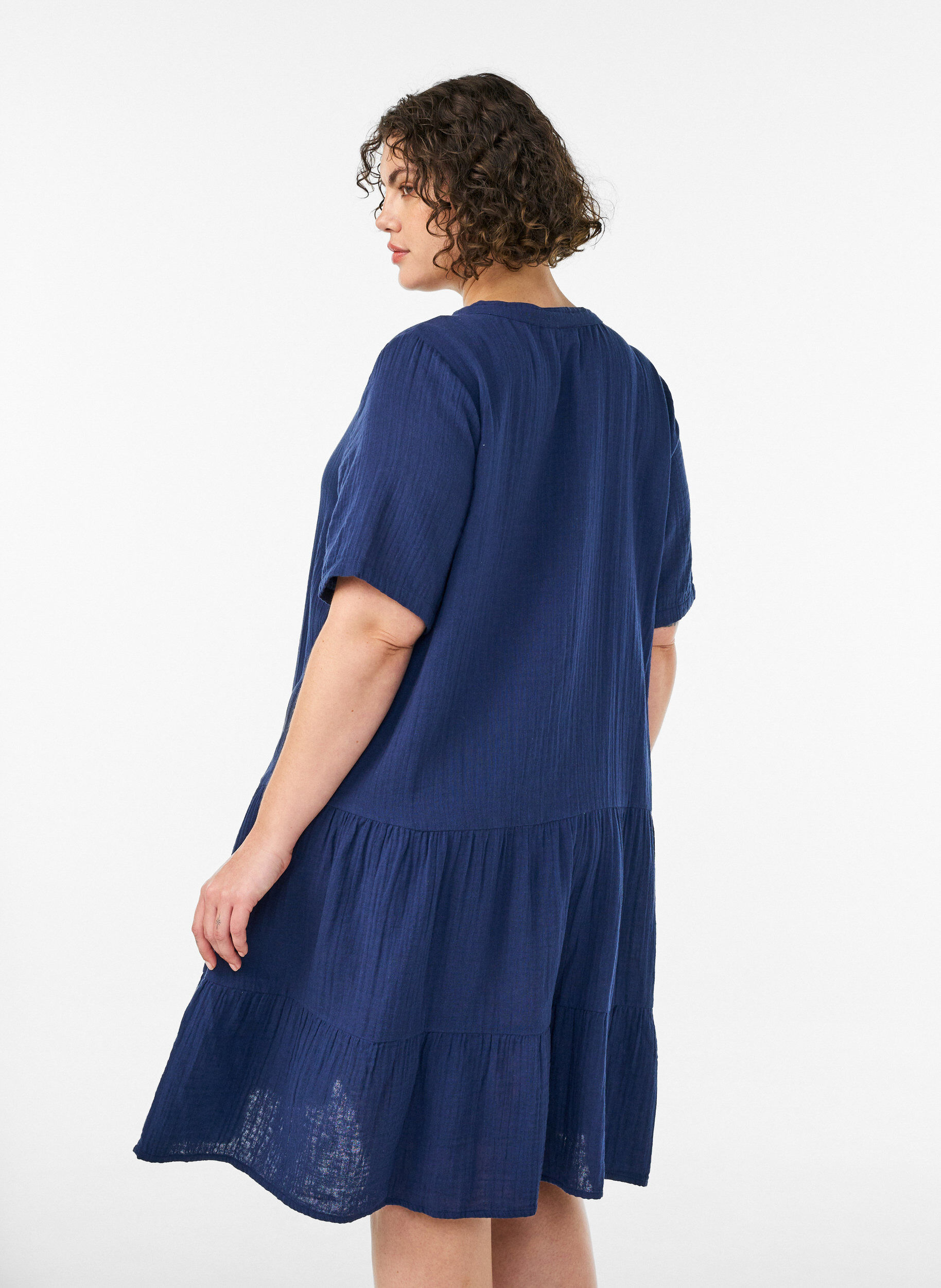 ZizziRobe courte &eacute;vas&eacute;e en mousseline de coton, Bleu, Model image number 2