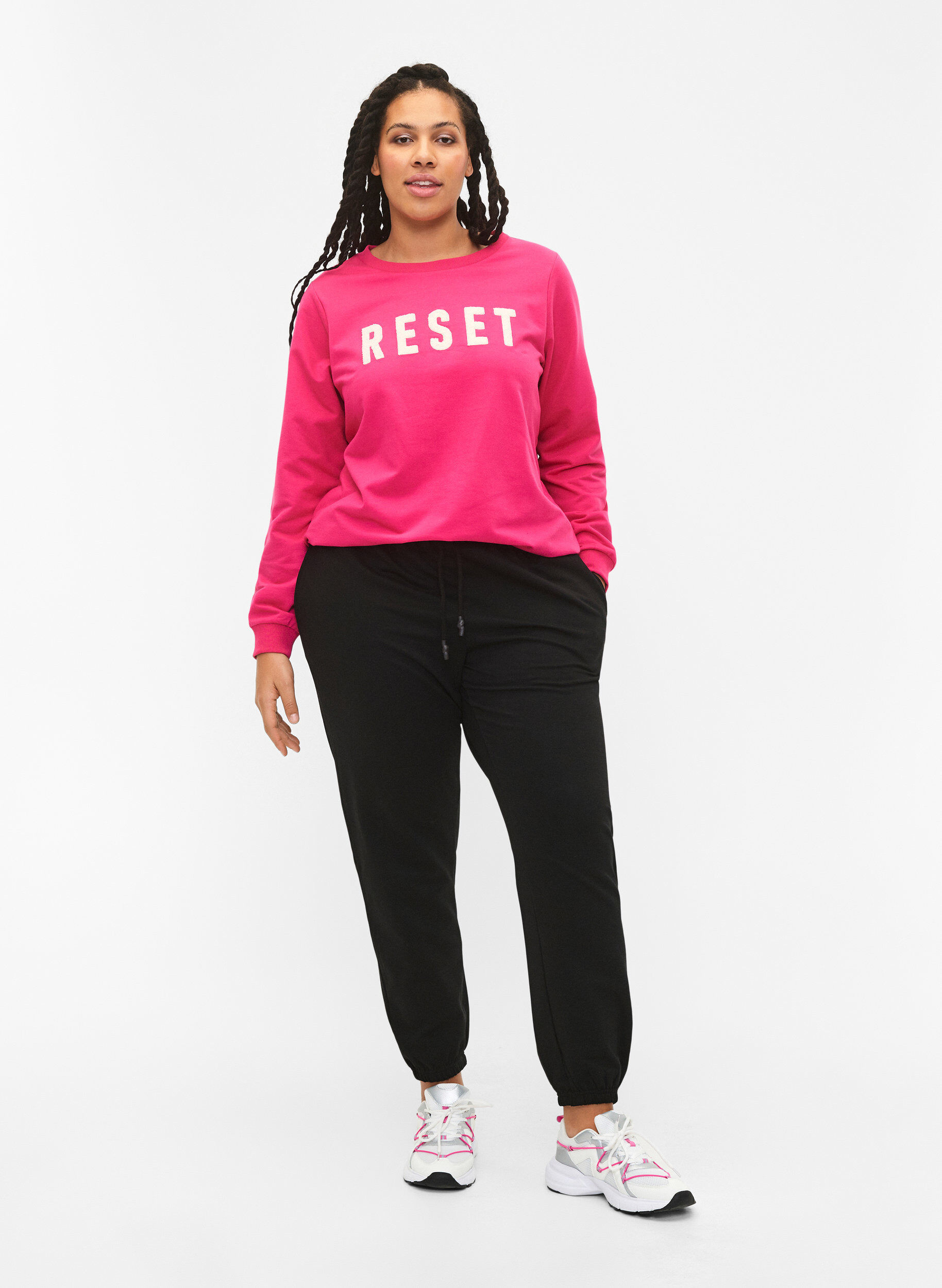 Zizzi Sweatshirt avec texte, Fuchsia P. W. Reset, Model image number 2