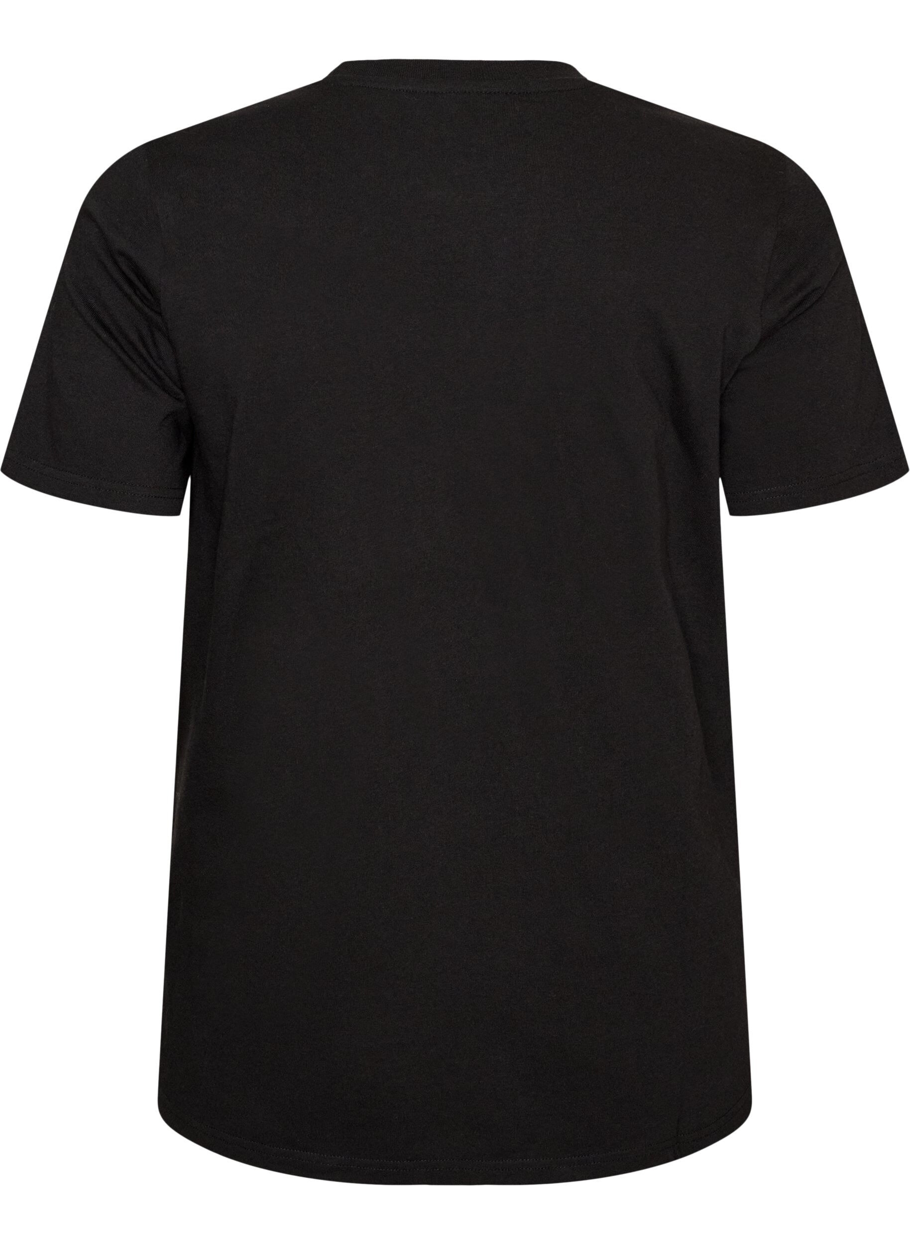 ZizziT-shirt en coton avec texte imprim&eacute;, Noir, Packshot image number 1