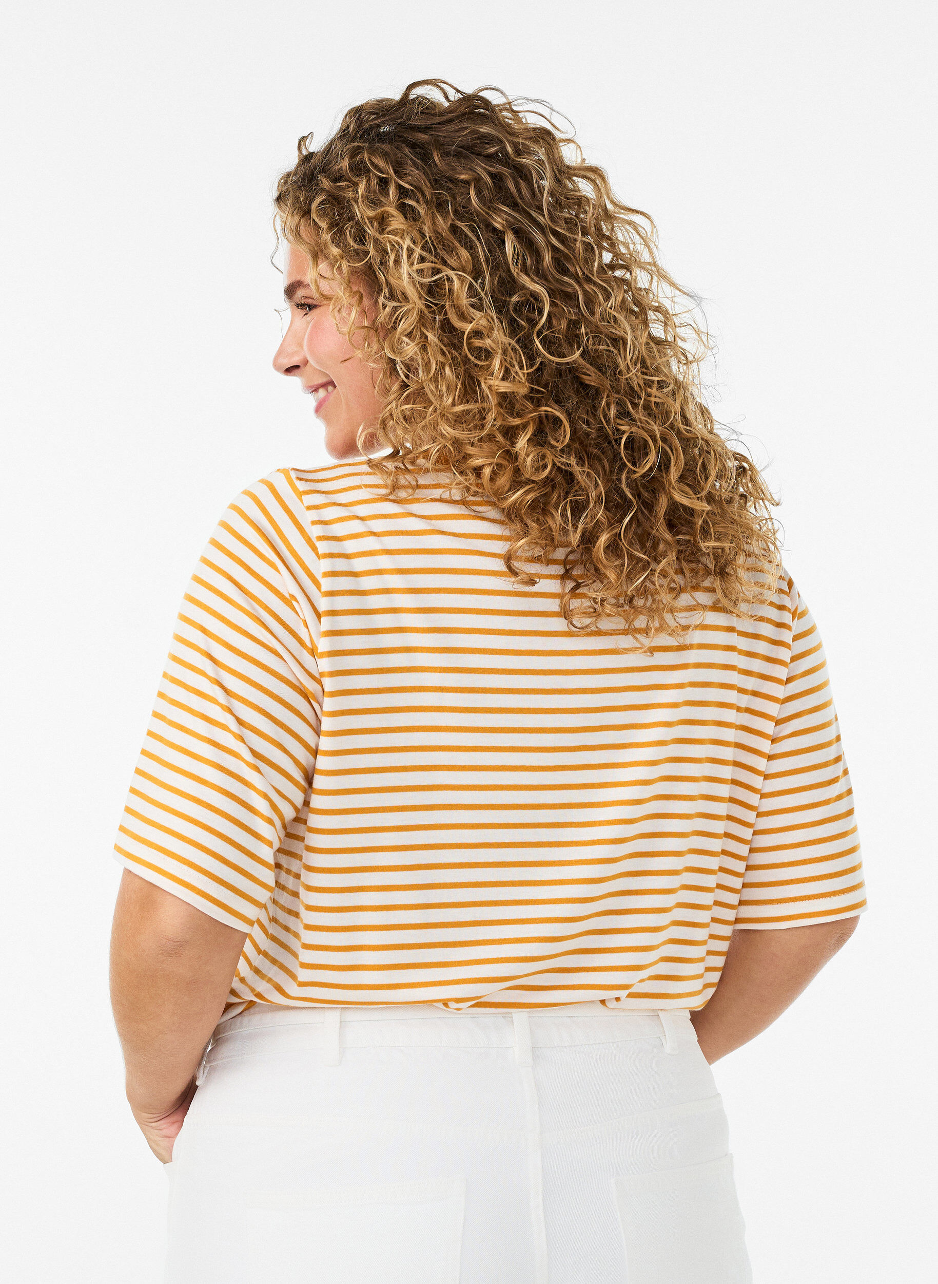 ZizziT-shirt en TENCEL&trade; Lyocell &agrave; rayures, Jaune clair, Model image number 2