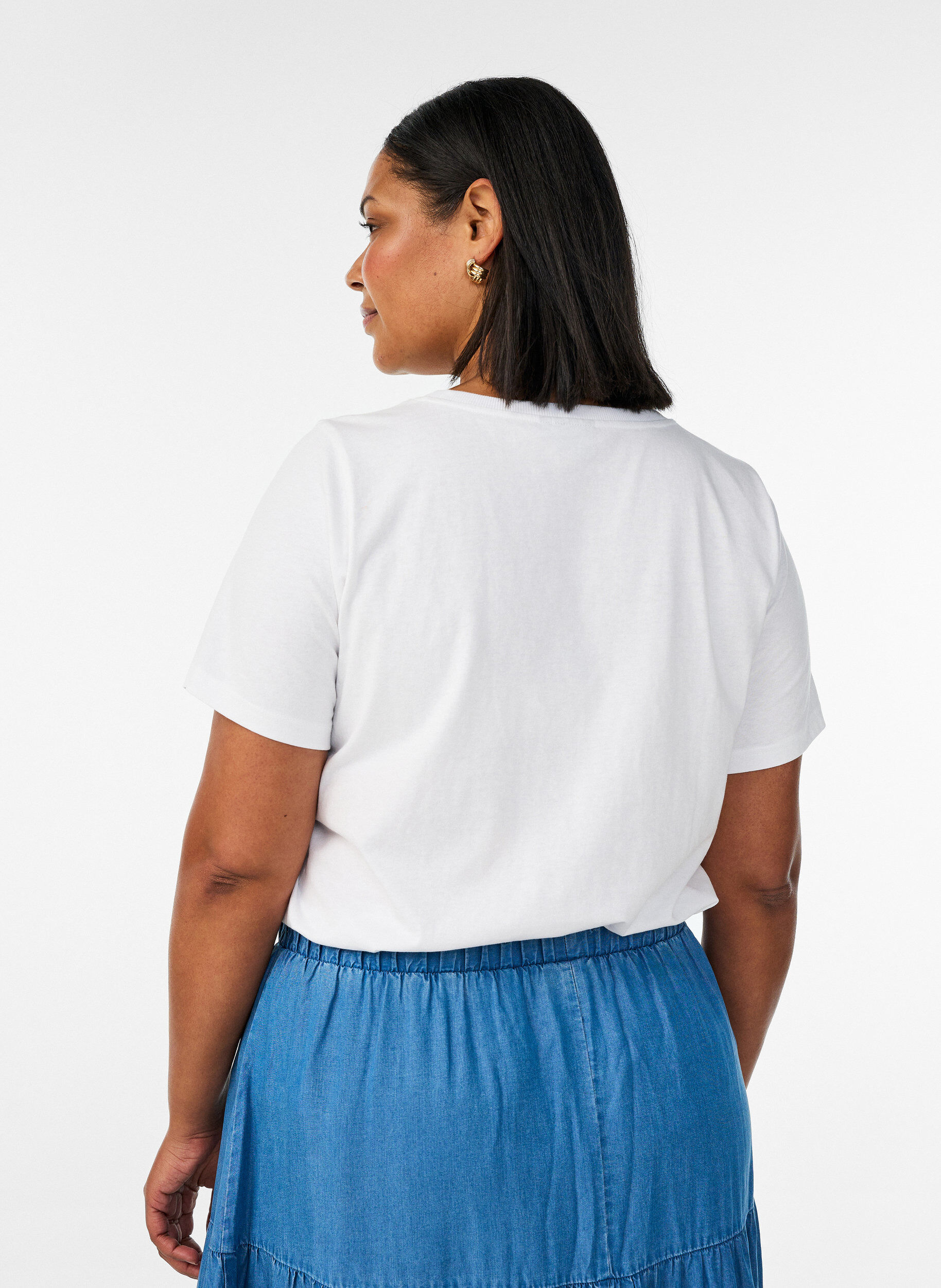 ZizziT-shirt en coton avec imprim&eacute; sur la poitrine, Blanc, Model image number 2