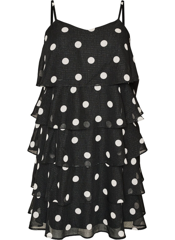 Robe &agrave; volants superpos&eacute;s avec fines bretelles, Noir, Packshot image number 0