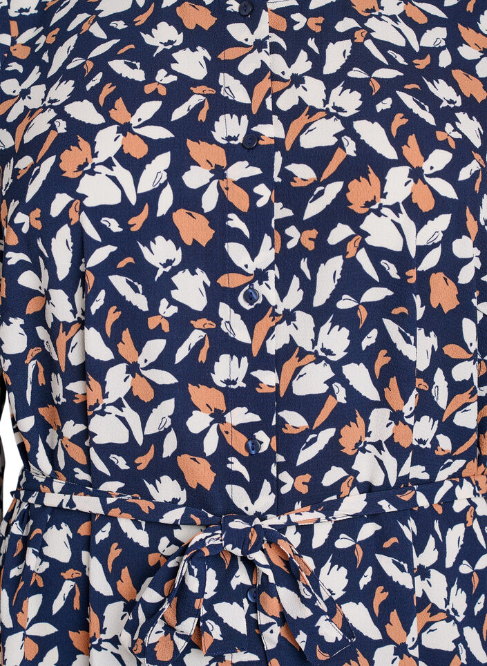 Robe chemise à manches longues avec ceinture à nouer, Bleu, Packshot image number 2