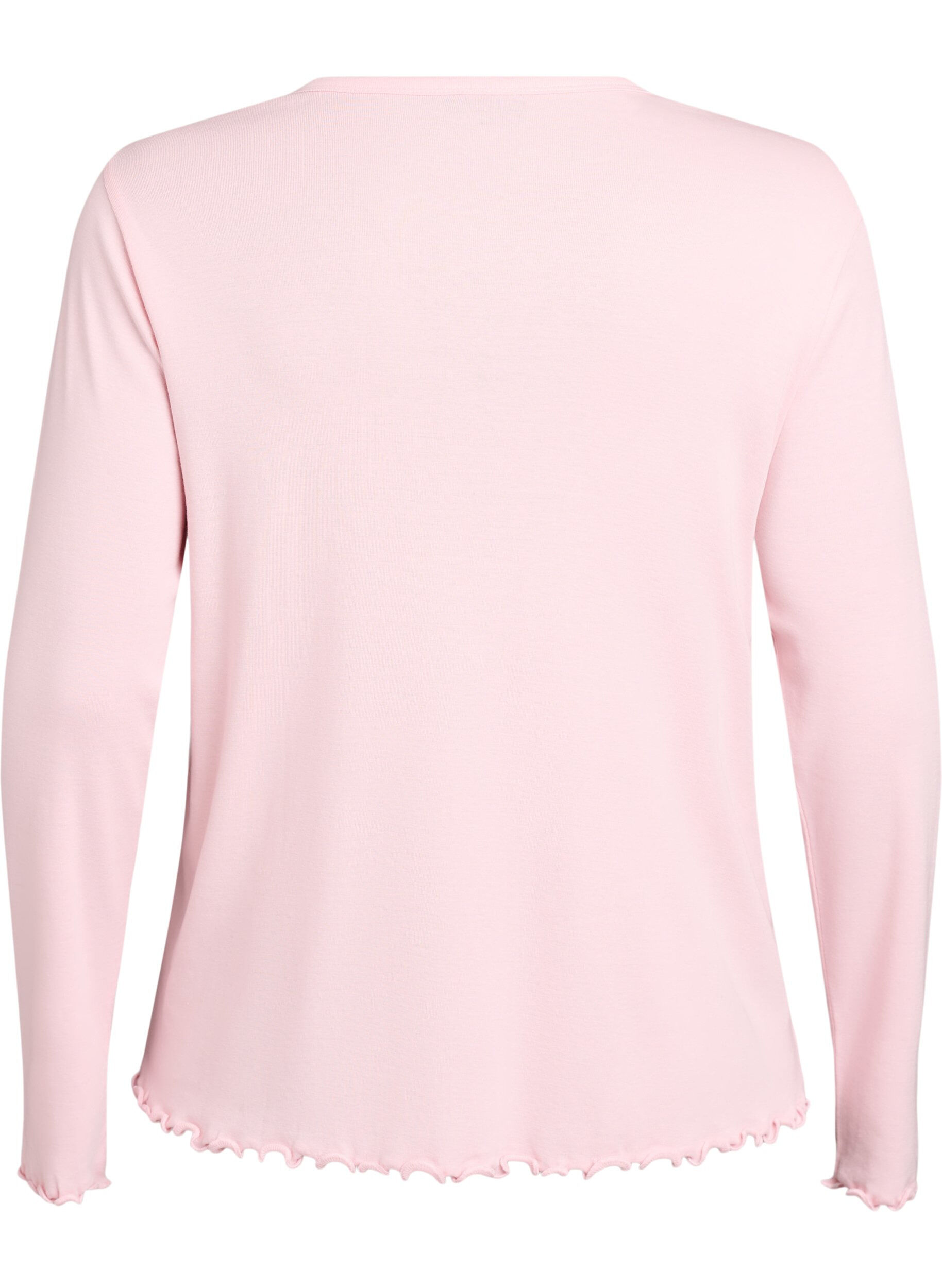 Zizzi Blouse en jersey avec boutons et bords ondul&eacute;s, Rose, Packshot image number 1