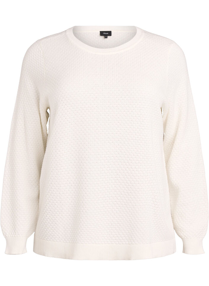 Blouse en maille de coton avec motif texturé, Vanille, Packshot image number 0