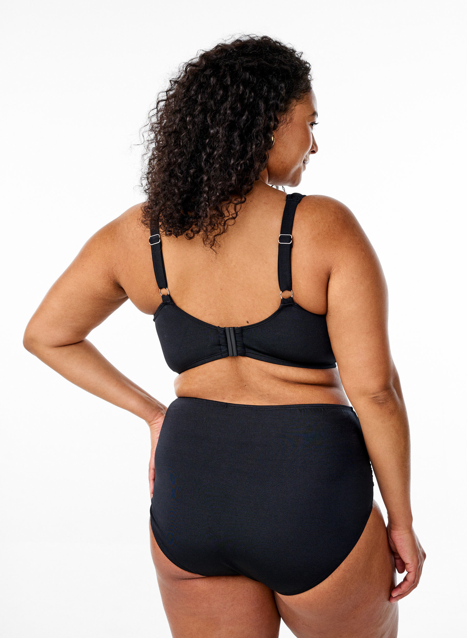 Zizzi Culotte de bikini taille haute avec fronces, Noir, Model image number 1