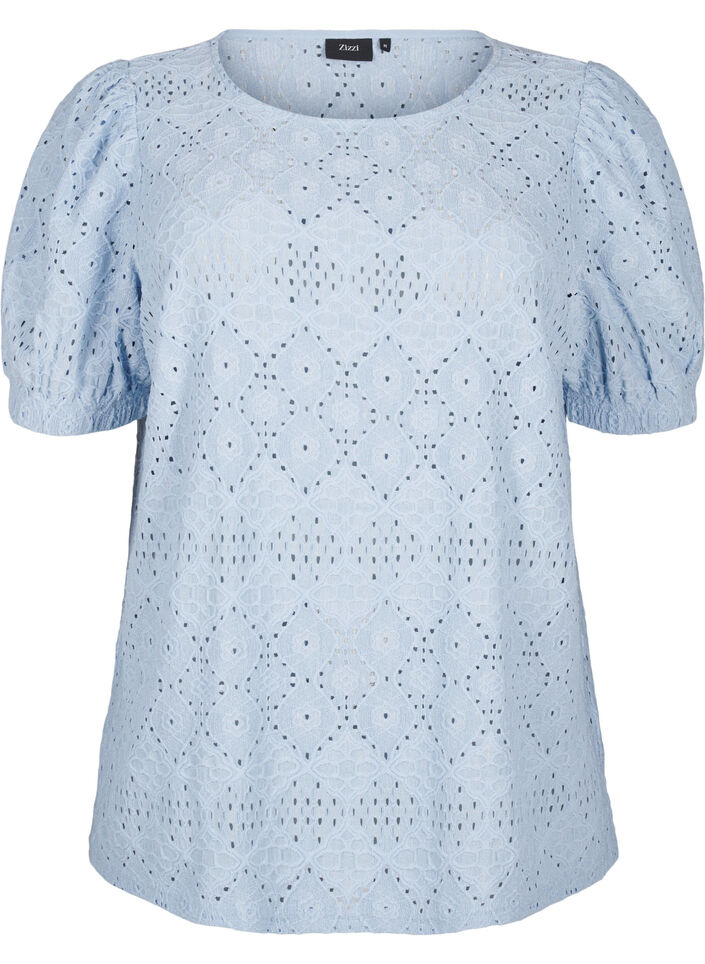 Chemisier à manches courtes avec motif de dentelle, Cashmere Blue, Packshot image number 0