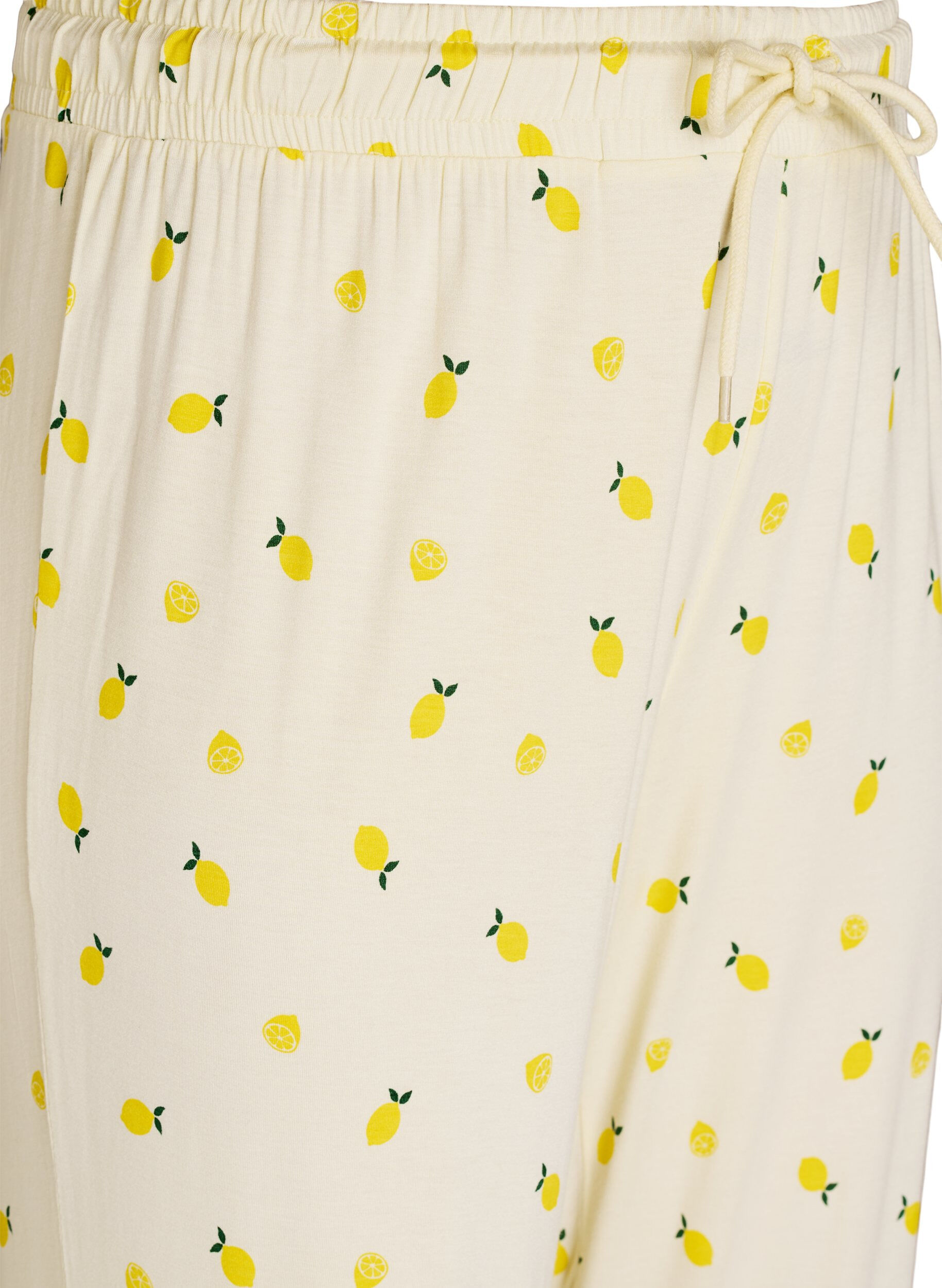 Zizzi Pantalon de pyjama en jersey doux avec taille haute et imprim&eacute; fruits, Jaune clair, Packshot image number 2
