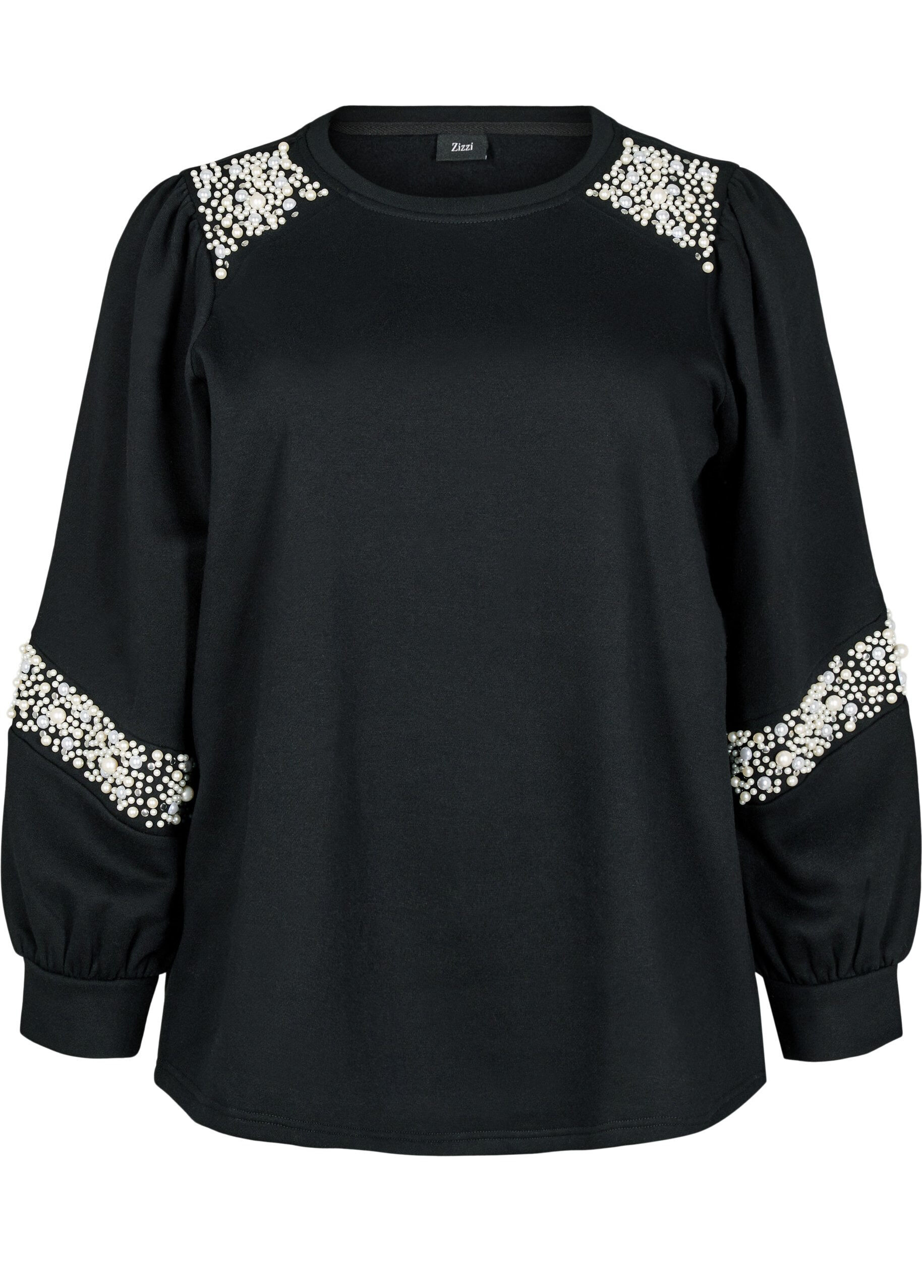 Zizzi Sweat-shirt avec d&eacute;tails en perles, Black, Packshot image number 0