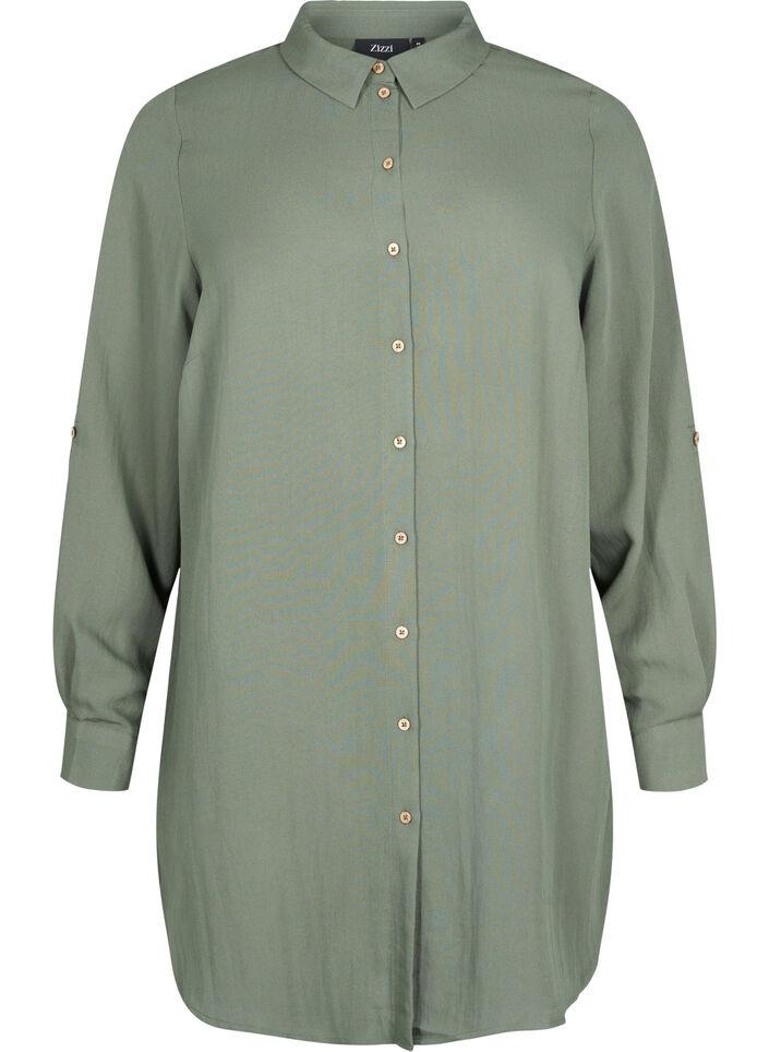 Chemise longue en viscose unie, Thyme, Packshot image number 0