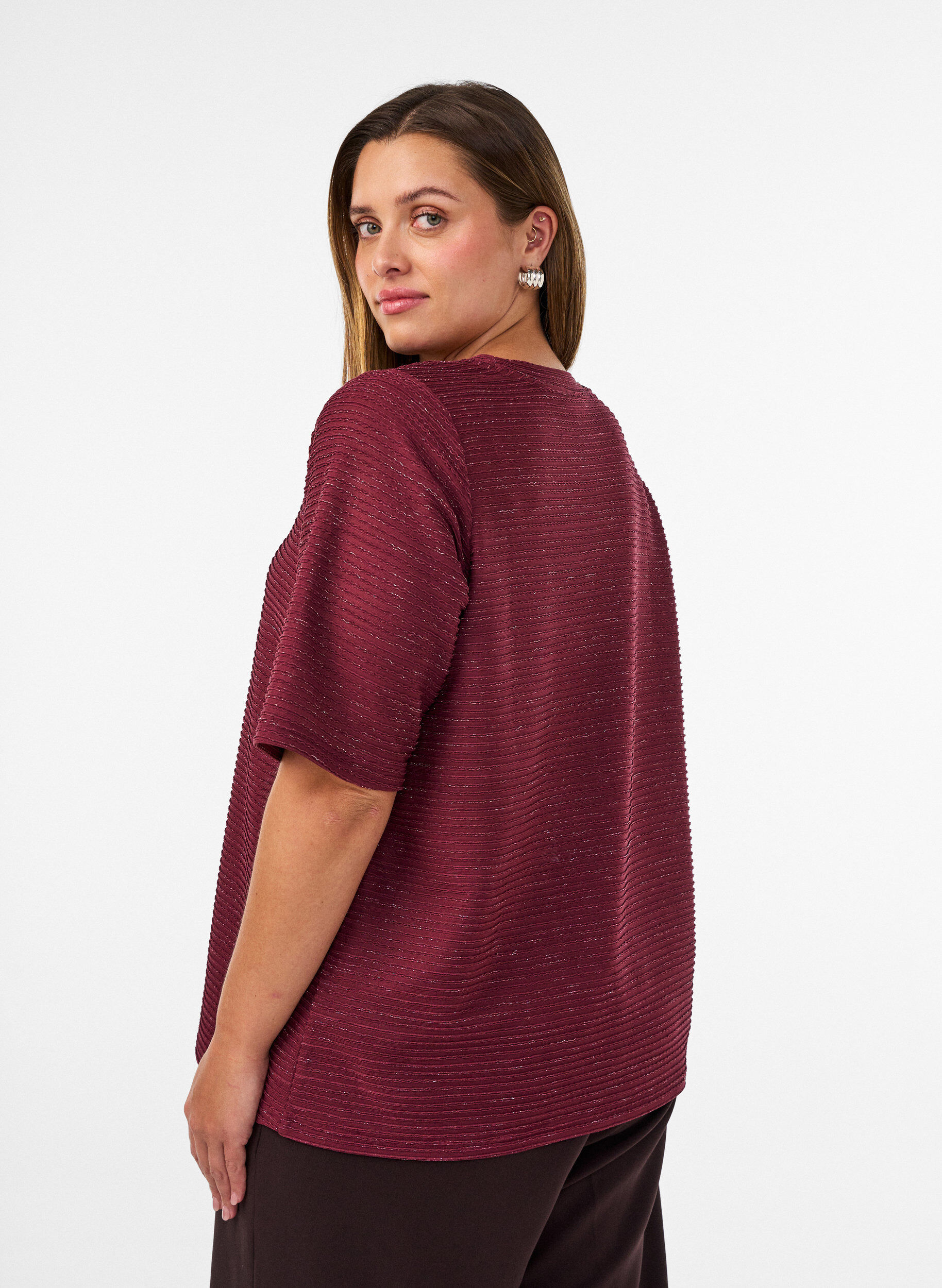 ZizziBlouse textur&eacute;e avec paillettes, Bordeaux, Model image number 2
