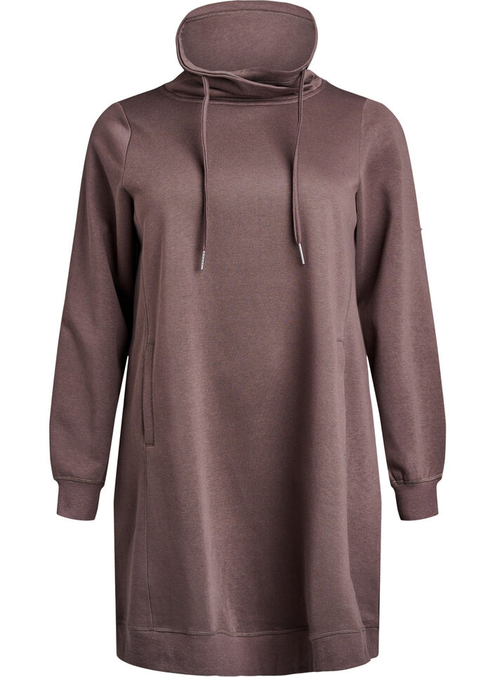 Robe sweat-shirt courte &agrave; col montant et poches, Marron, Packshot image number 0