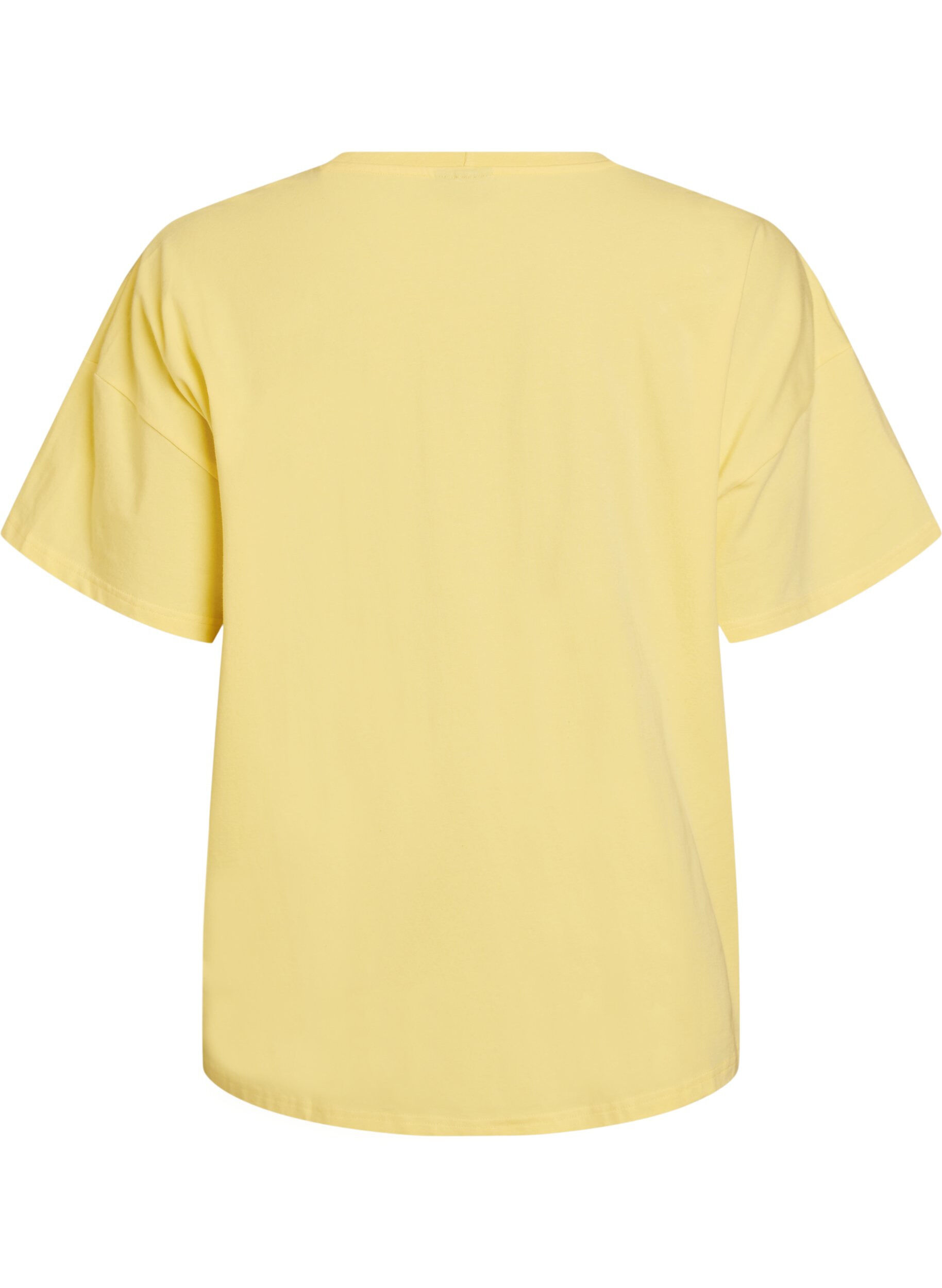 Zizzi T-shirt en coton bio avec un petit motif sur le devant, Jaune, Packshot image number 1